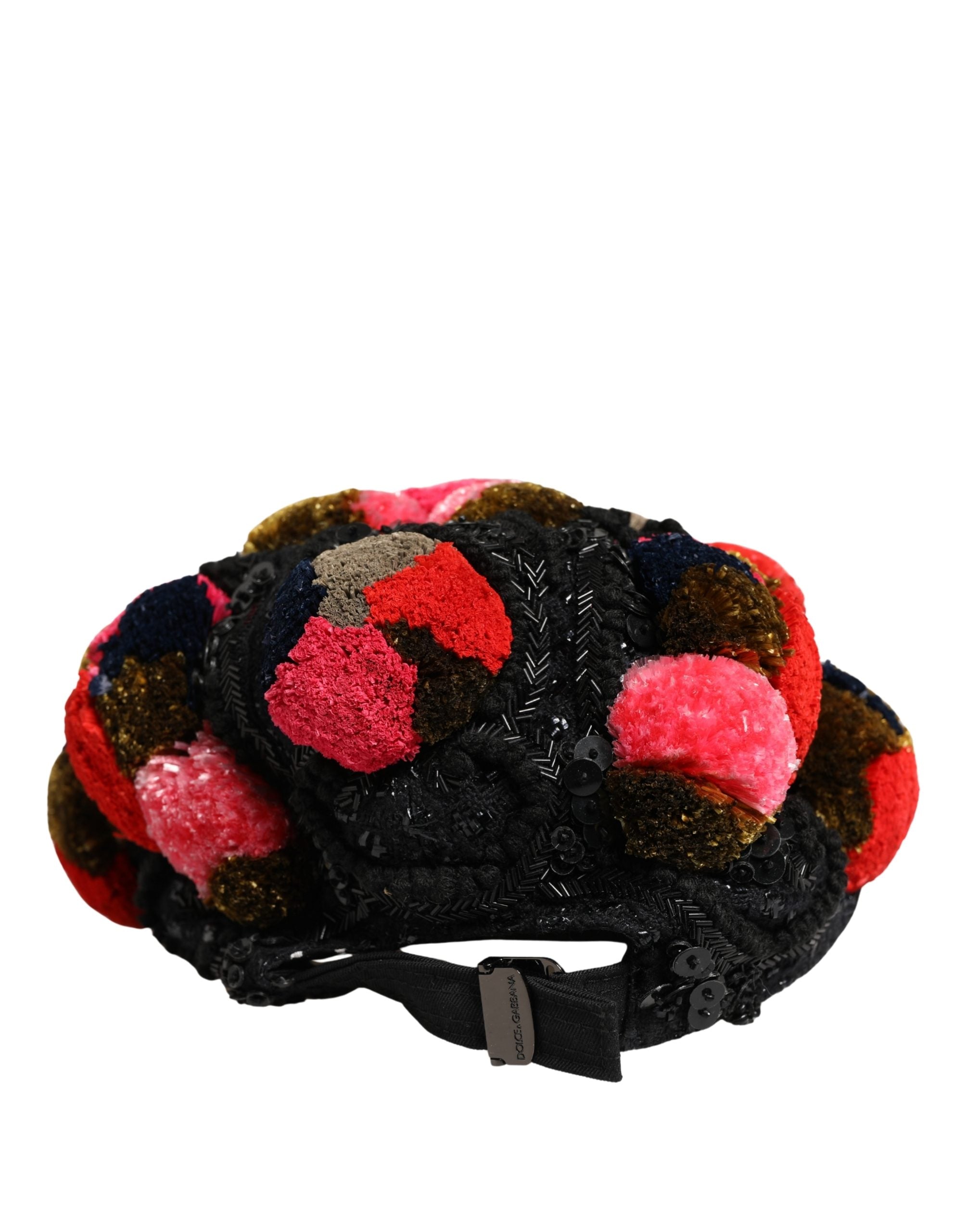 Dolce & Gabbana Hat with Multicolor Pom-Poms and Sequin Embellishment-6