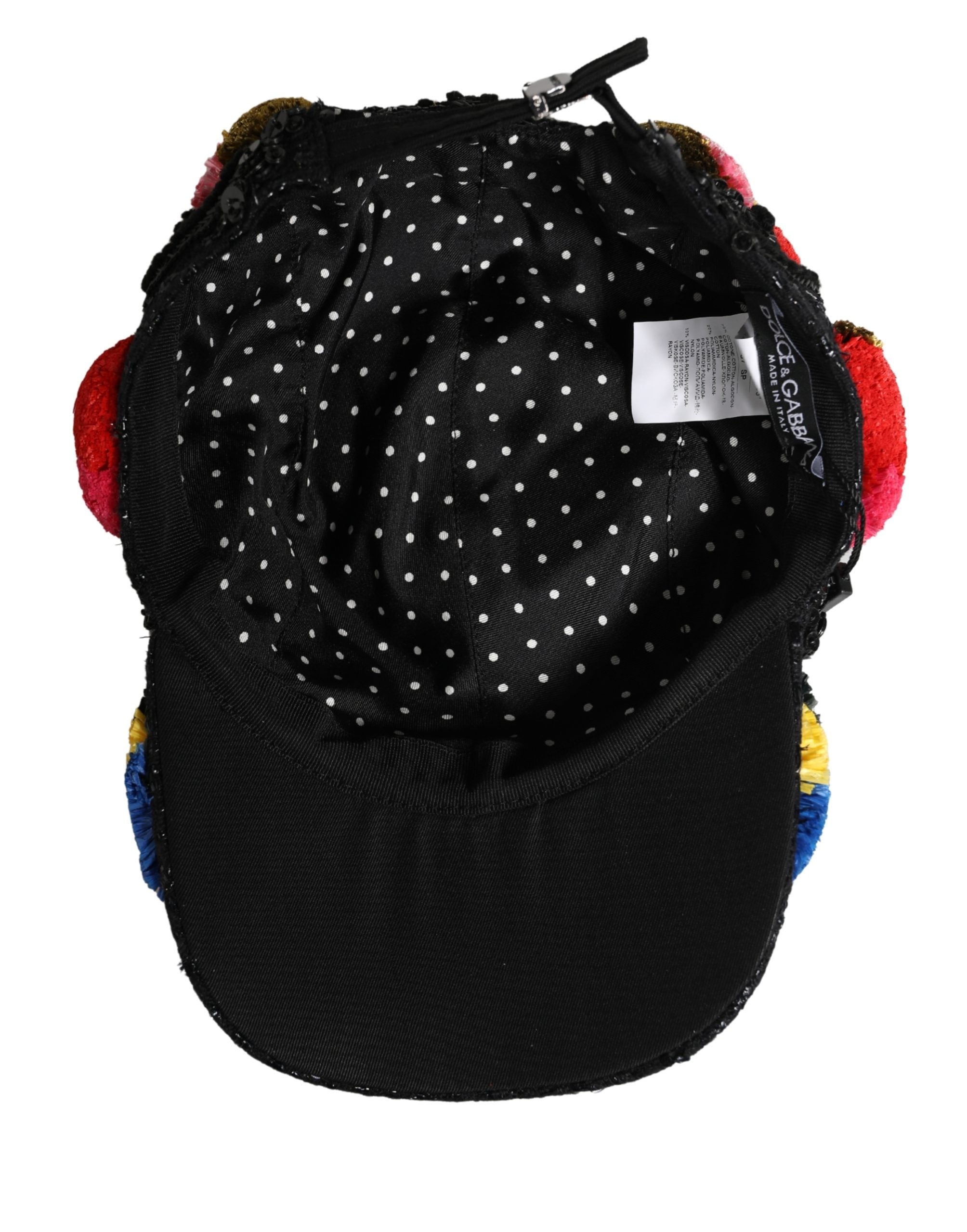 Dolce & Gabbana Hat with Multicolor Pom-Poms and Sequin Embellishment-7