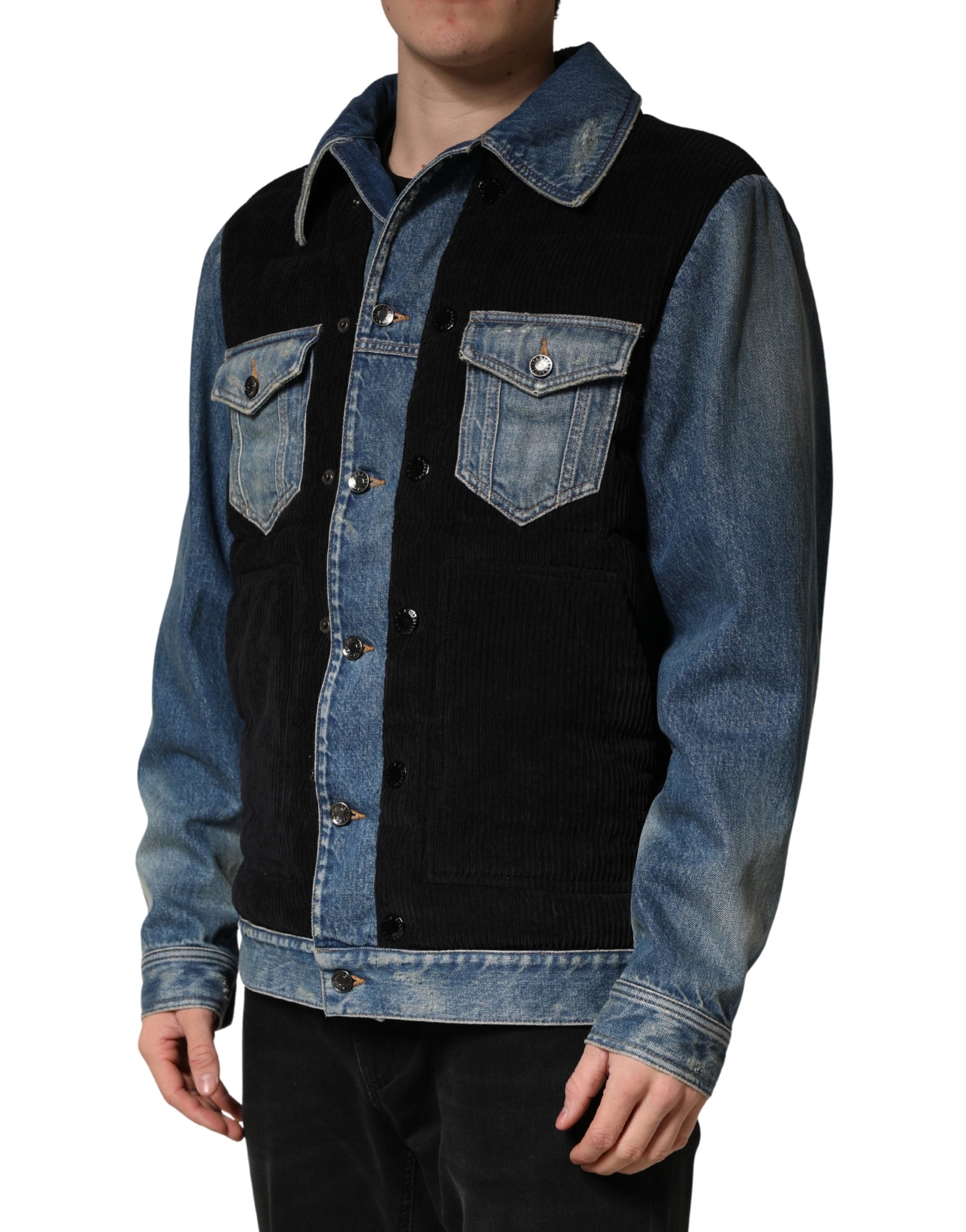 Dolce & Gabbana Men's Black Blue Cotton Denim Blouson Jacket-3