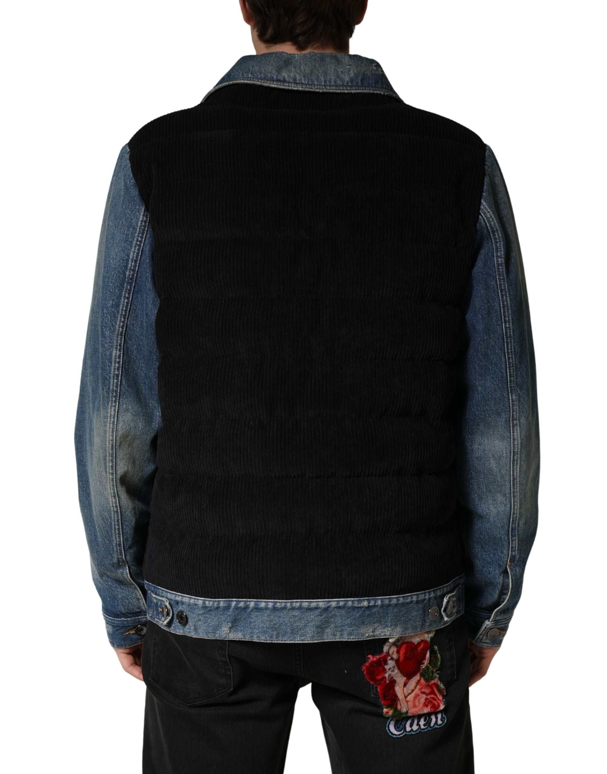 Dolce & Gabbana Men's Black Blue Cotton Denim Blouson Jacket-4