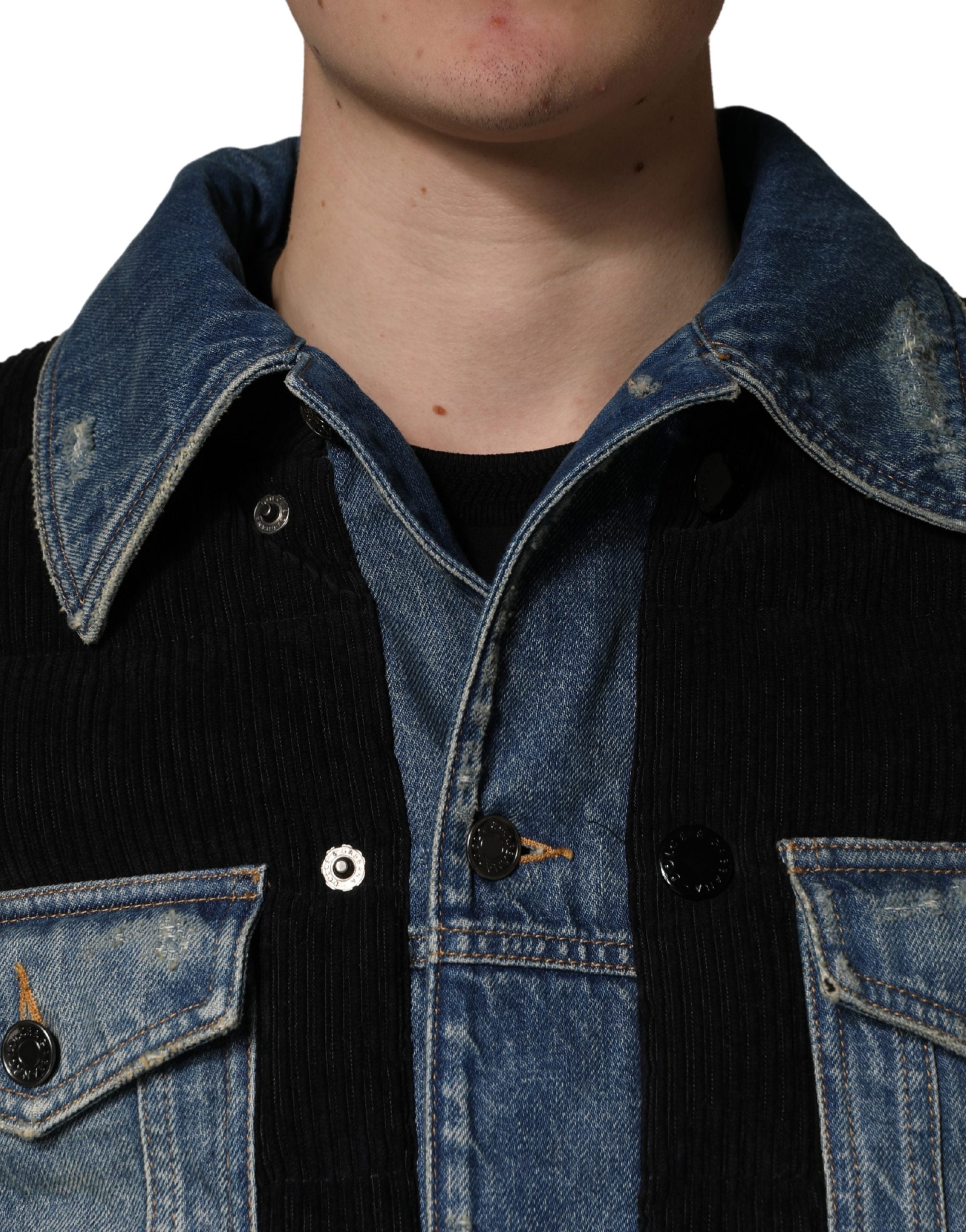 Dolce & Gabbana Men's Black Blue Cotton Denim Blouson Jacket-5