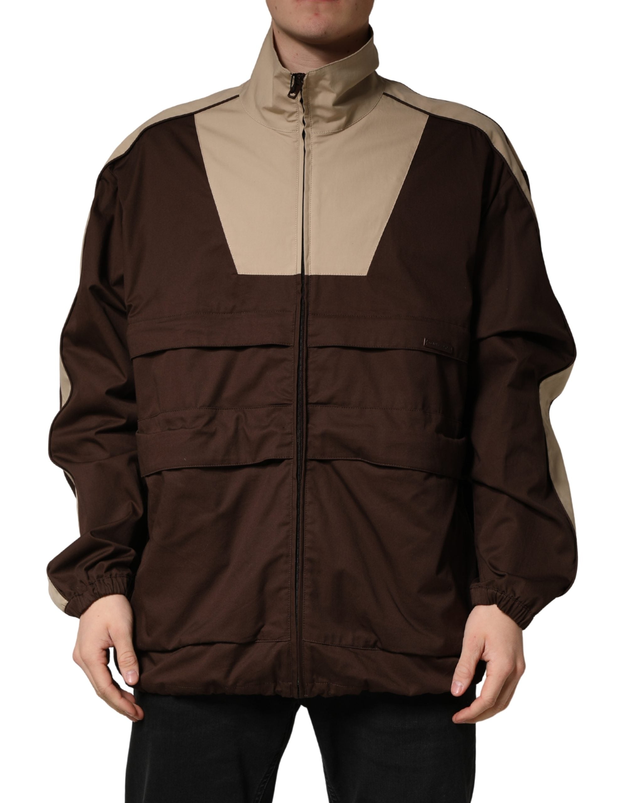 Dolce & Gabbana Brown Beige Cotton Zip Windbreaker-2