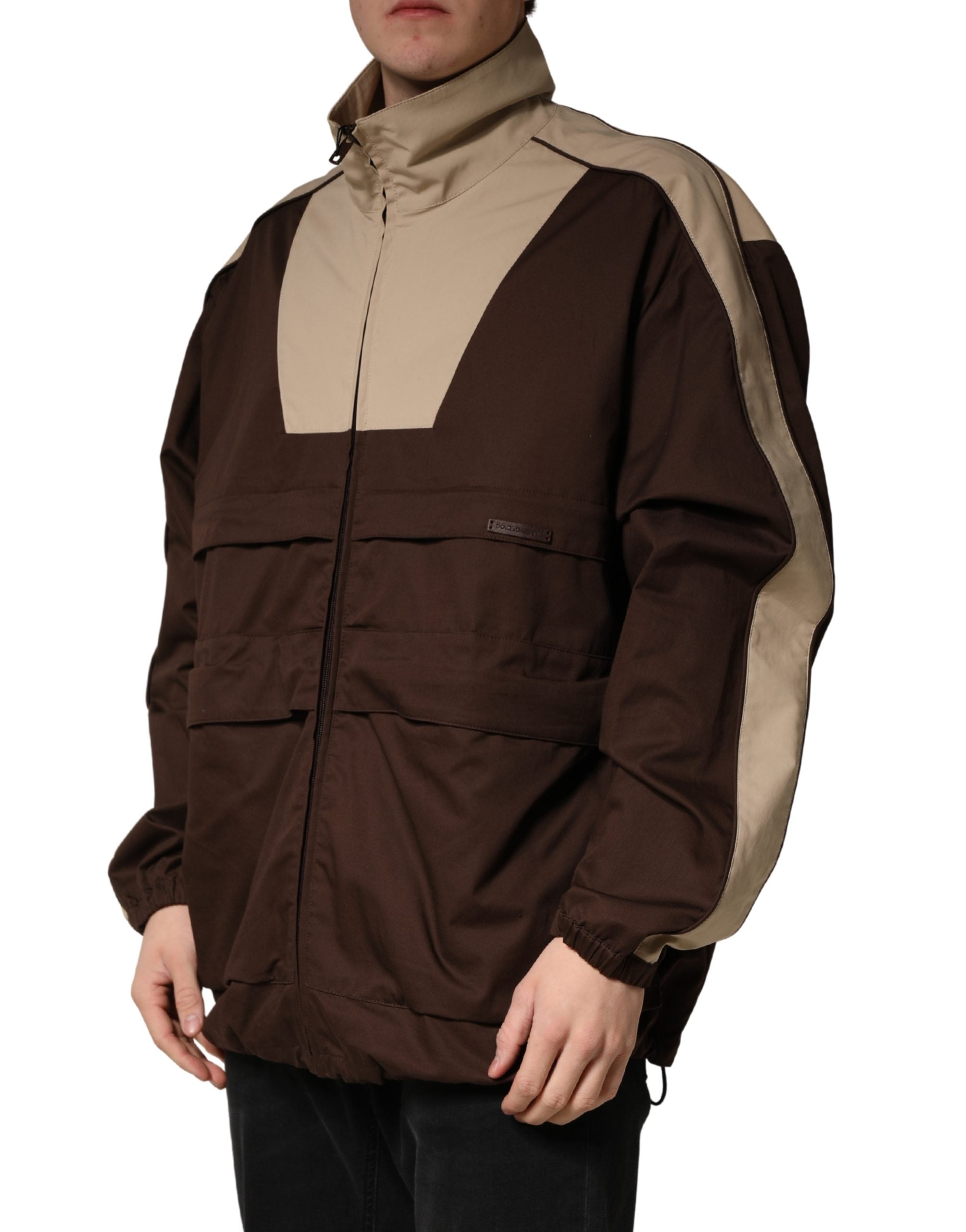 Dolce & Gabbana Brown Beige Cotton Zip Windbreaker-3