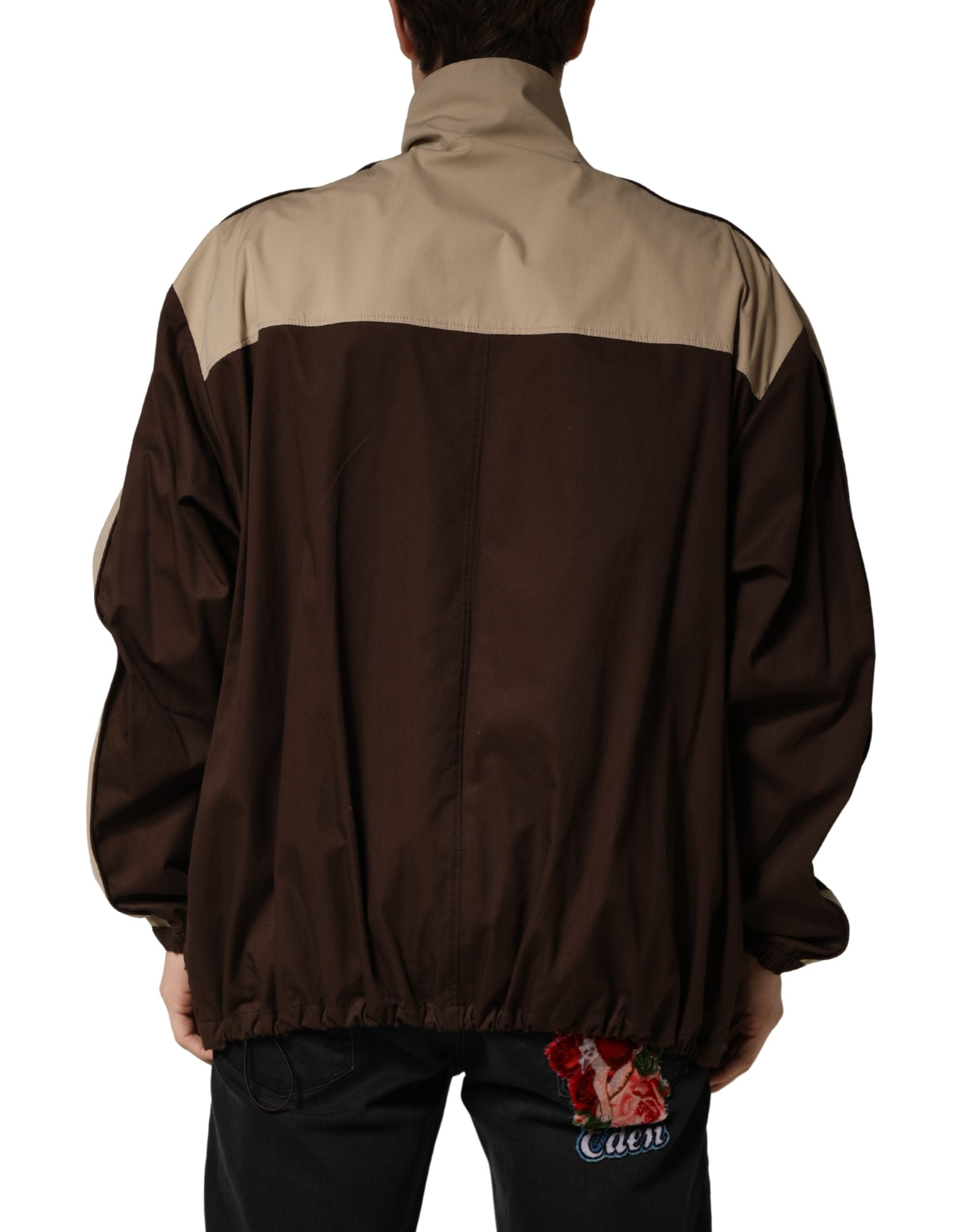 Dolce & Gabbana Brown Beige Cotton Zip Windbreaker-4