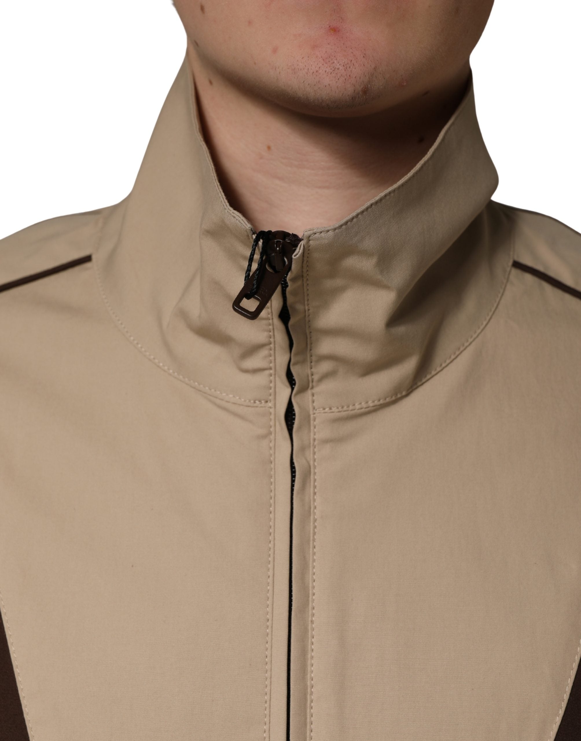 Dolce & Gabbana Brown Beige Cotton Zip Windbreaker-5