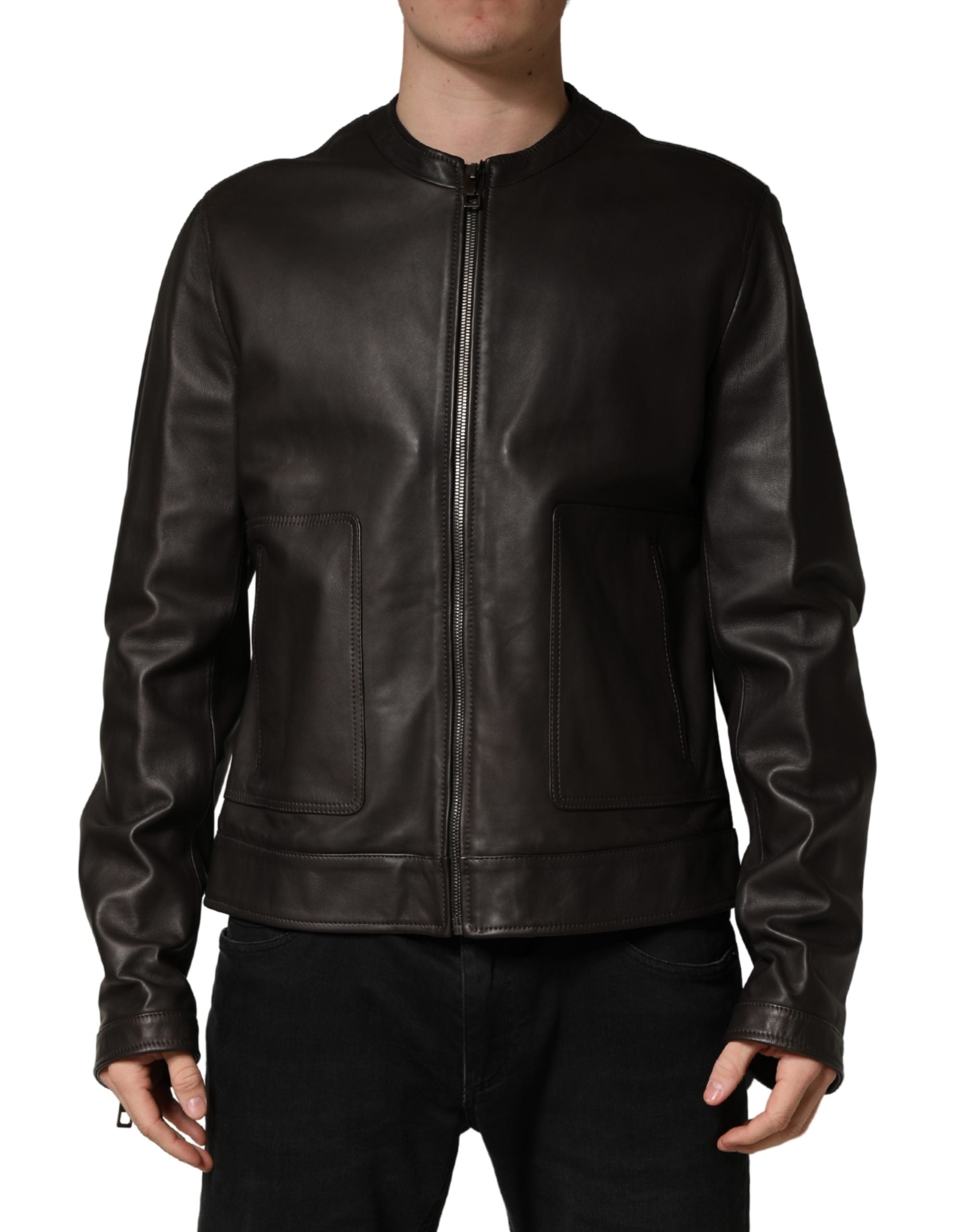 Dolce & Gabbana Black Lambskin Leather Zipper Biker Jacket-2
