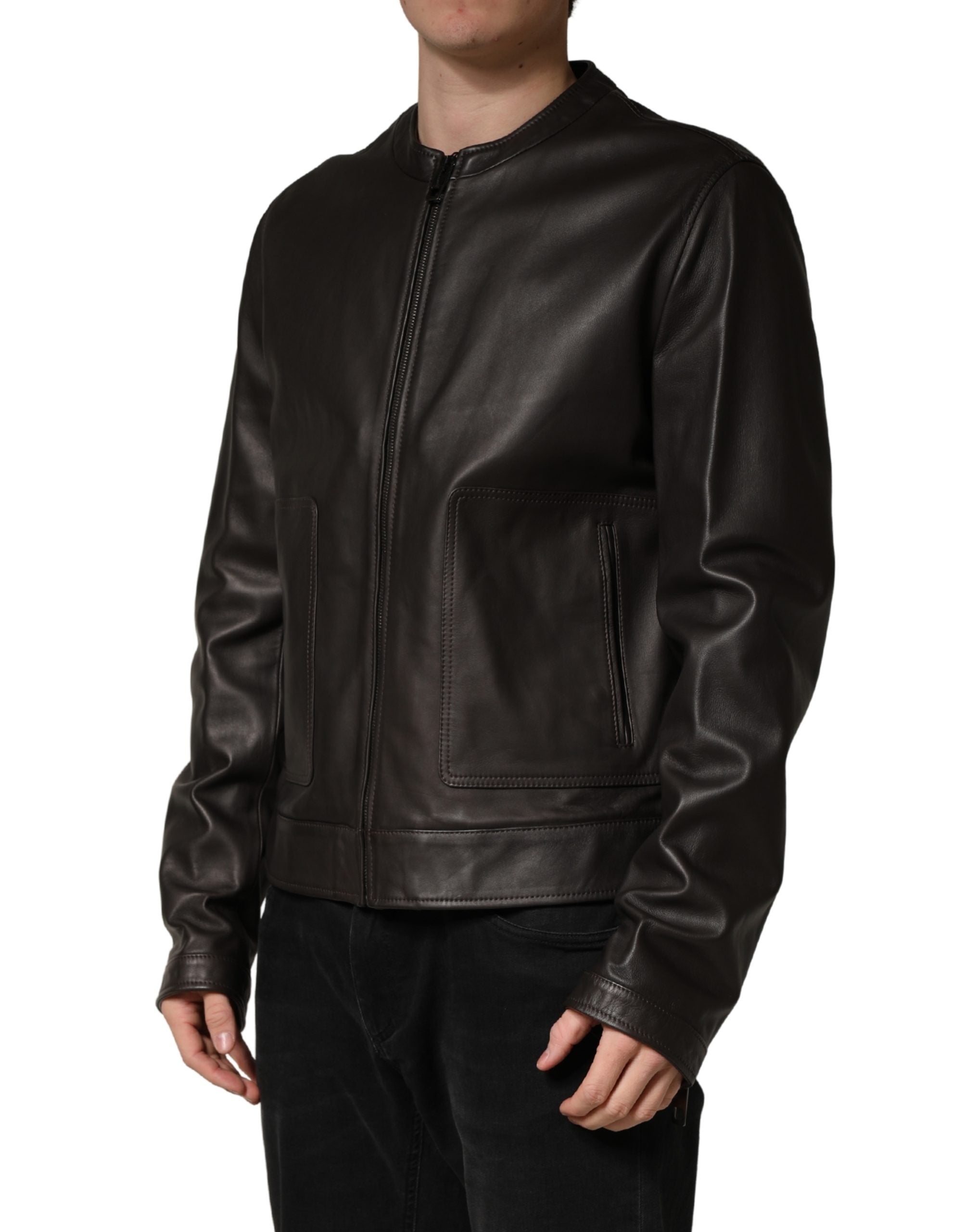 Dolce & Gabbana Black Lambskin Leather Zipper Biker Jacket-3