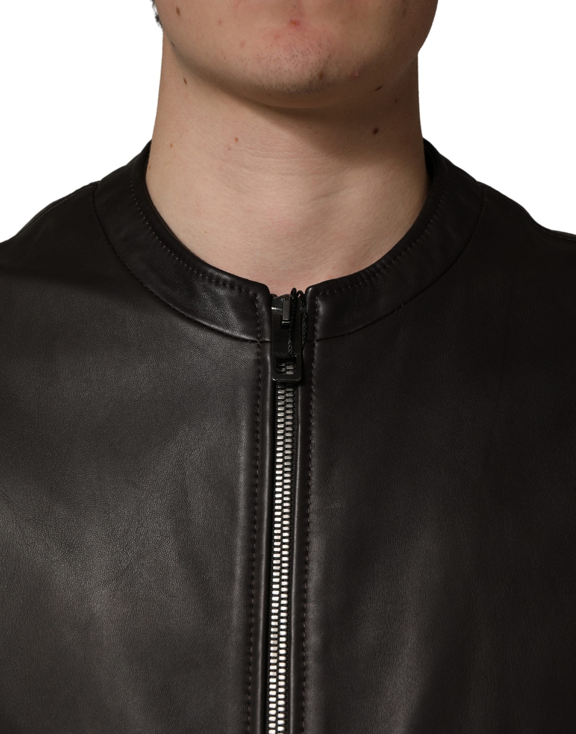 Dolce & Gabbana Black Lambskin Leather Zipper Biker Jacket-5