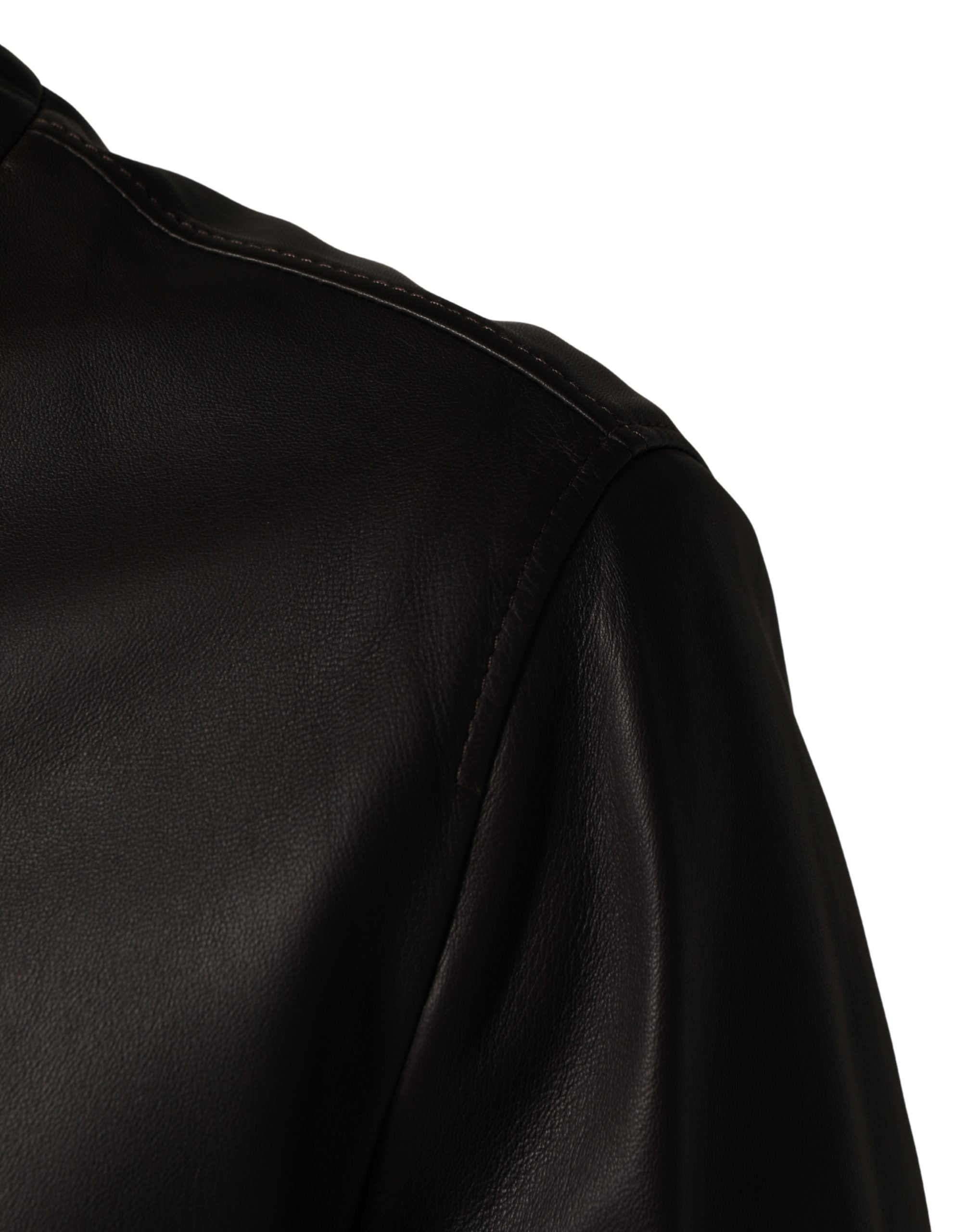Dolce & Gabbana Black Lambskin Leather Zipper Biker Jacket-6