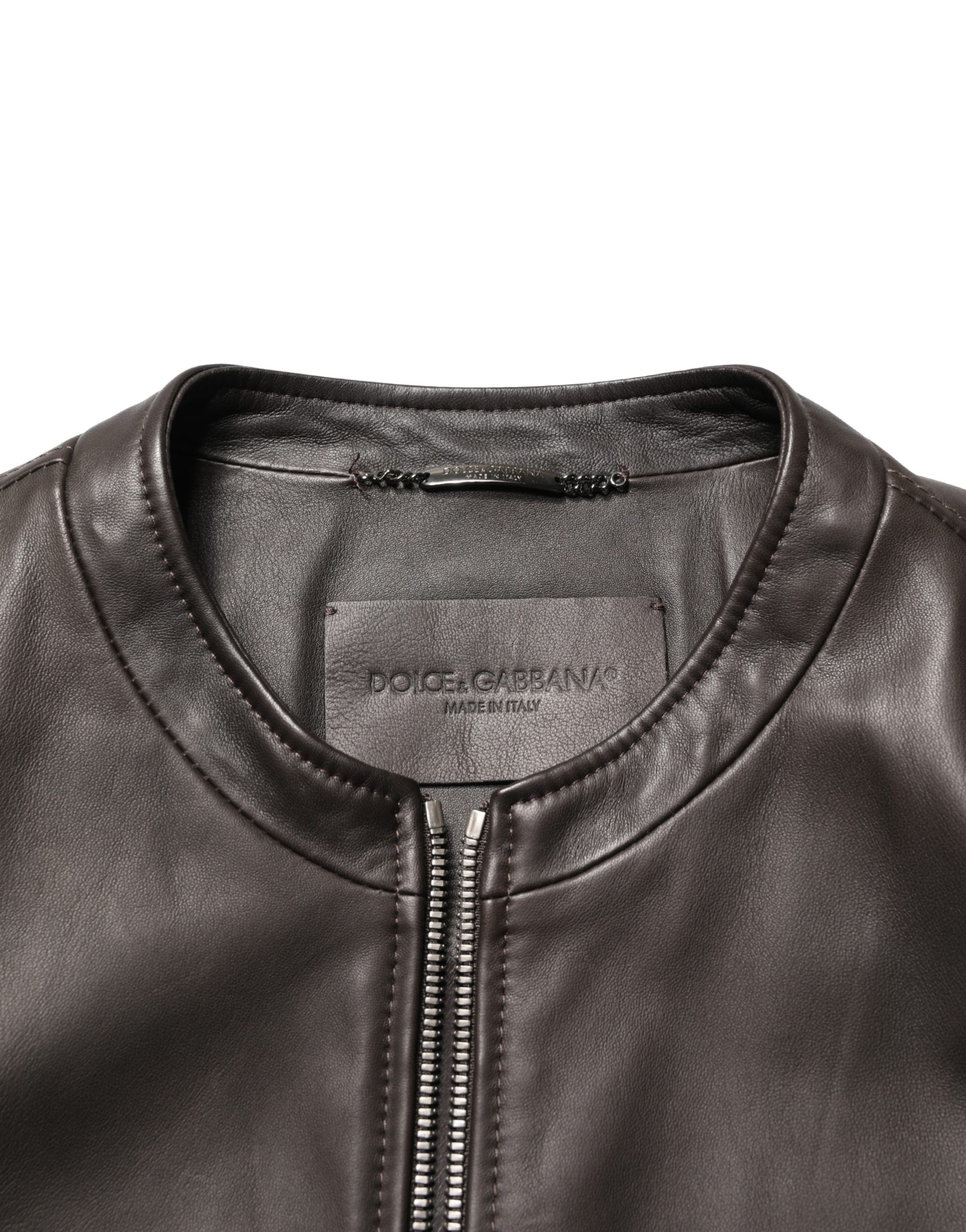 Dolce & Gabbana Black Lambskin Leather Zipper Biker Jacket-7