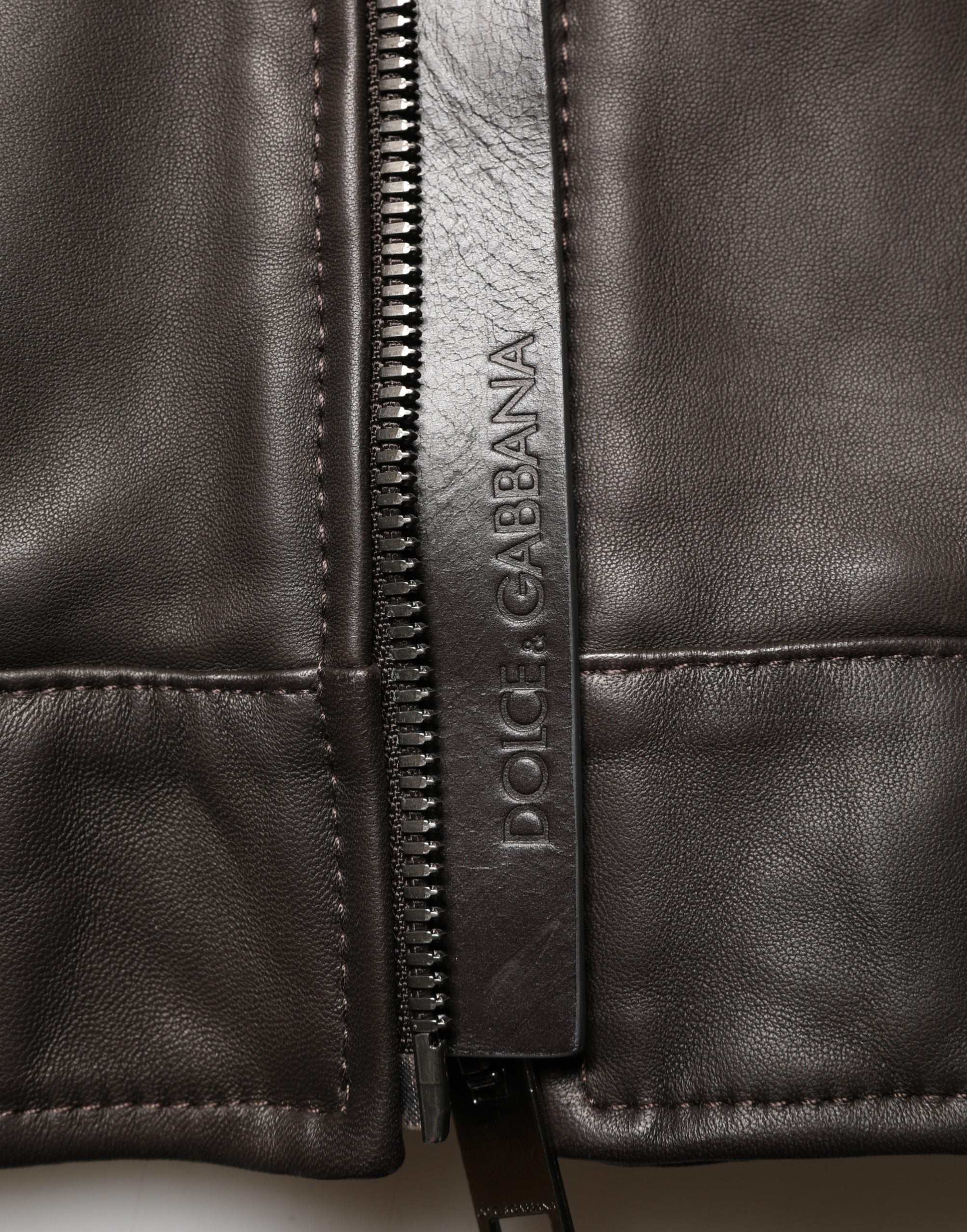 Dolce & Gabbana Black Lambskin Leather Zipper Biker Jacket-8