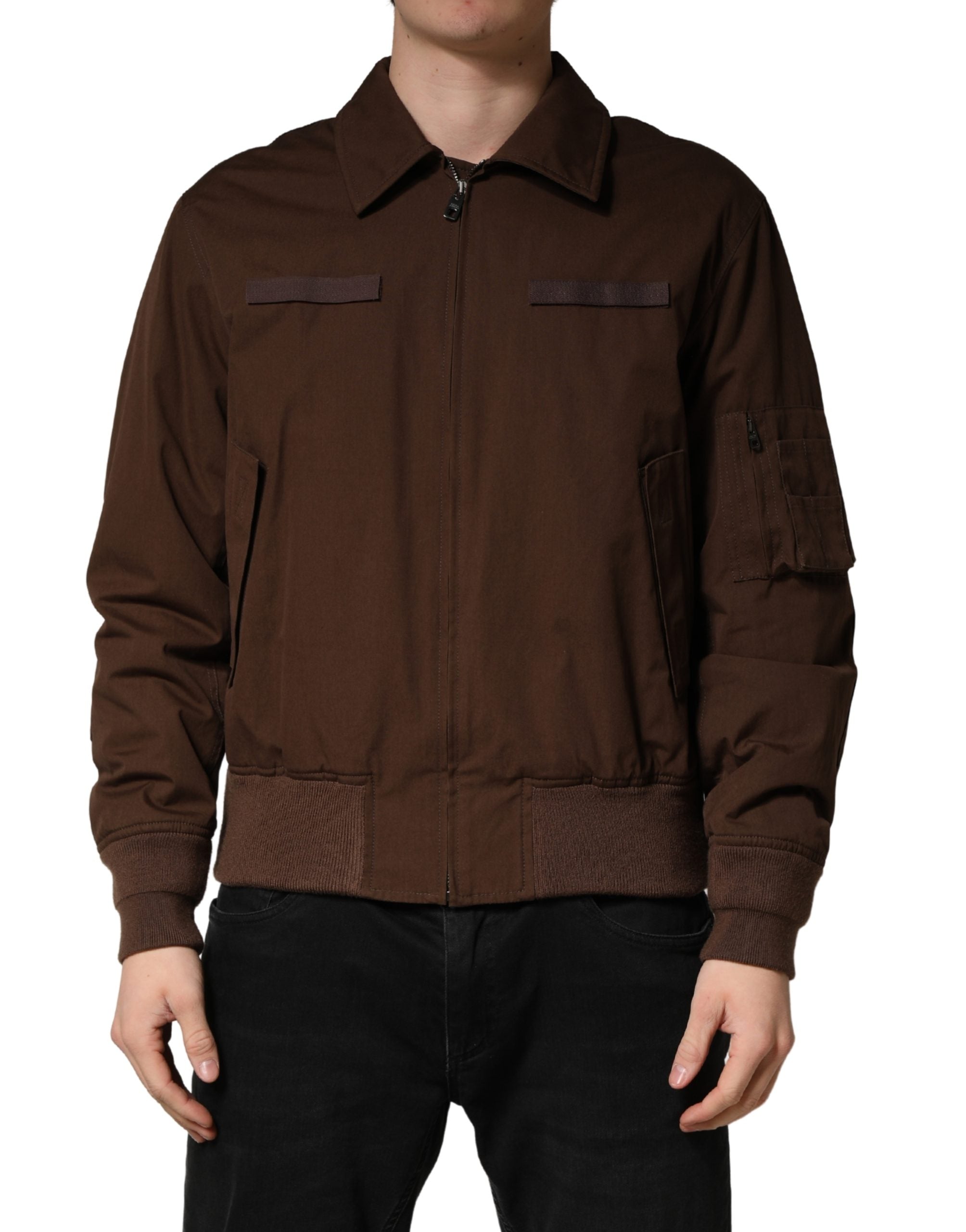 Dolce & Gabbana Brown Cotton-Stretch Bomber Jacket with Full Zip-2
