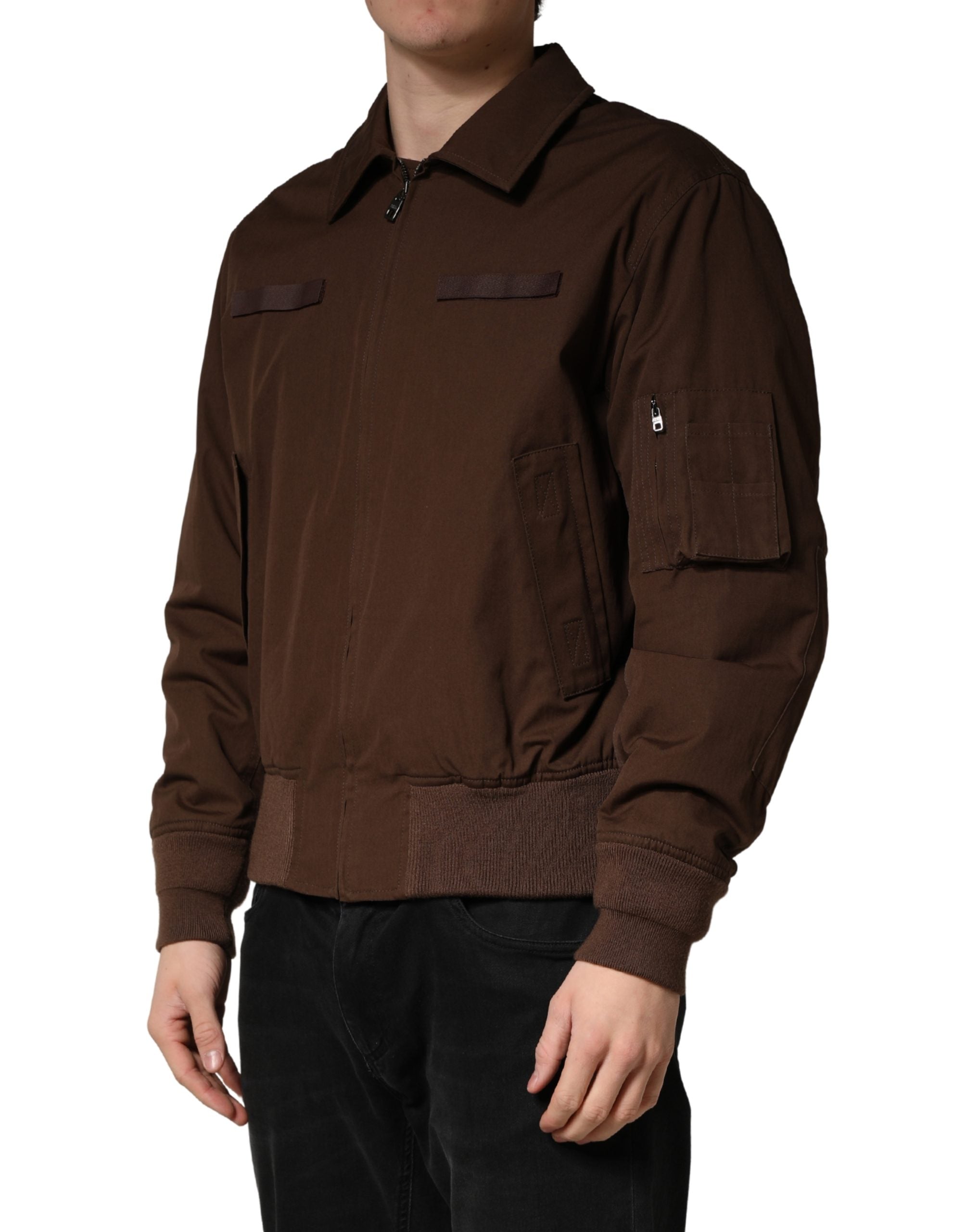Dolce & Gabbana Brown Cotton-Stretch Bomber Jacket with Full Zip-3