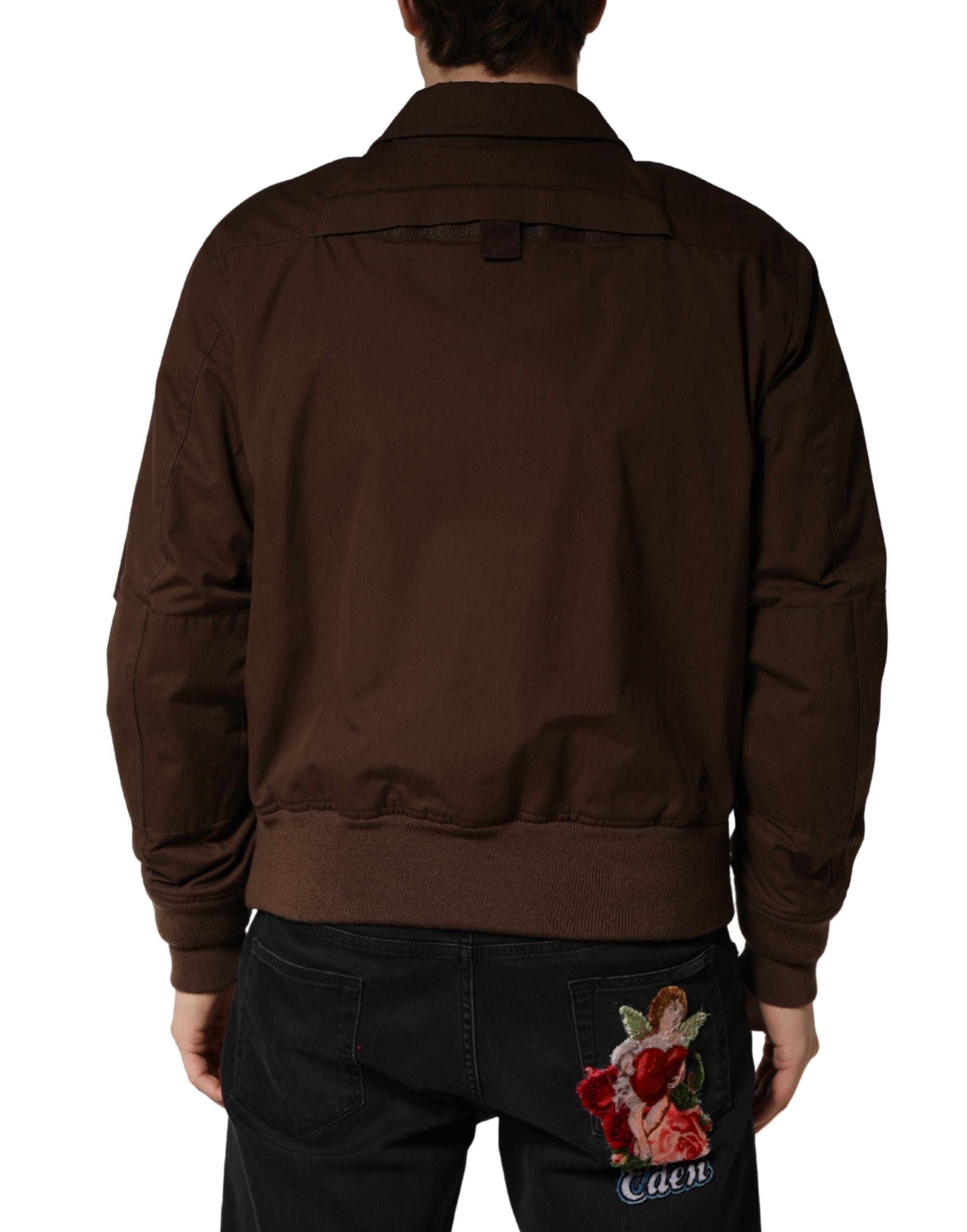 Dolce & Gabbana Brown Cotton-Stretch Bomber Jacket with Full Zip-4