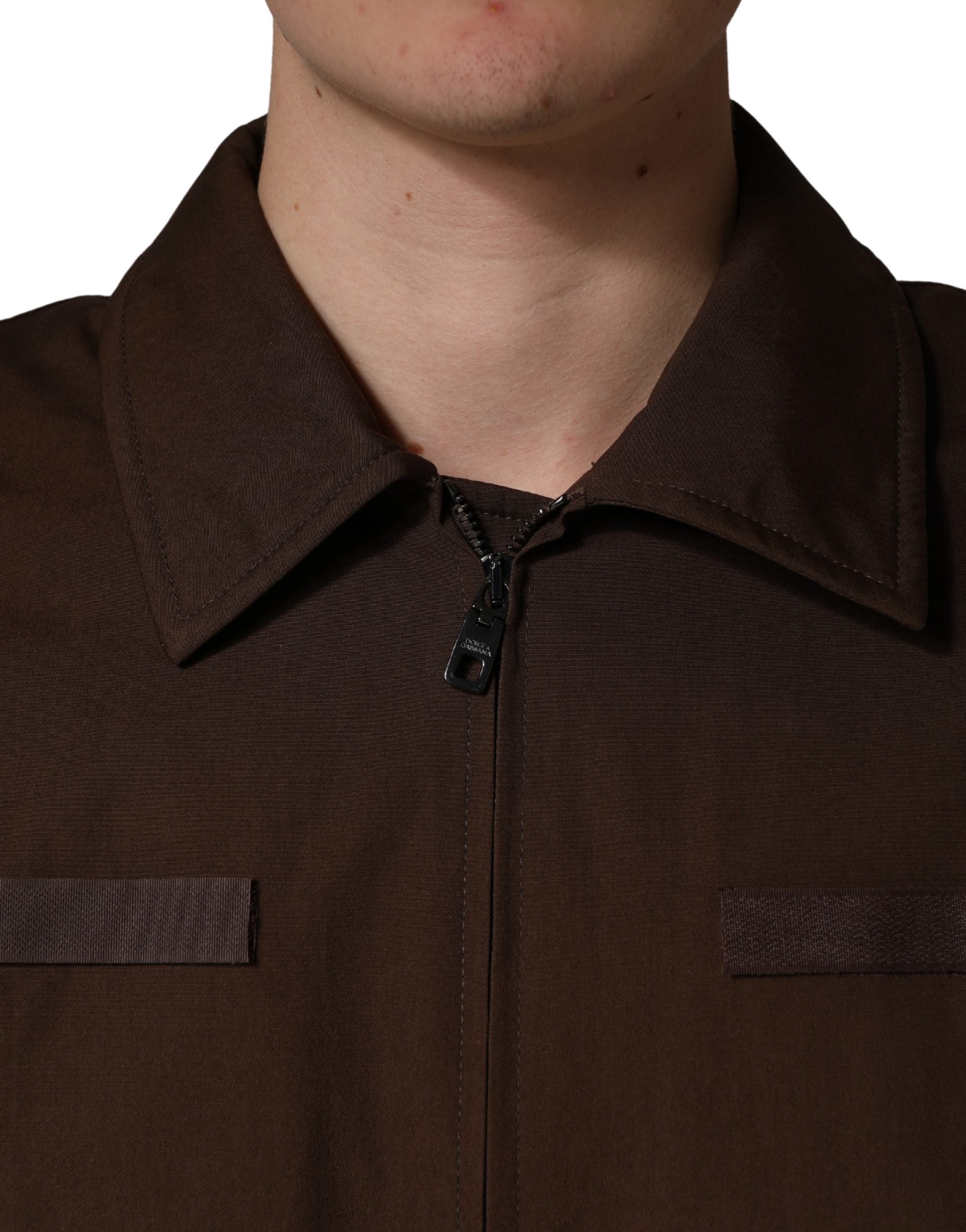Dolce & Gabbana Brown Cotton-Stretch Bomber Jacket with Full Zip-5