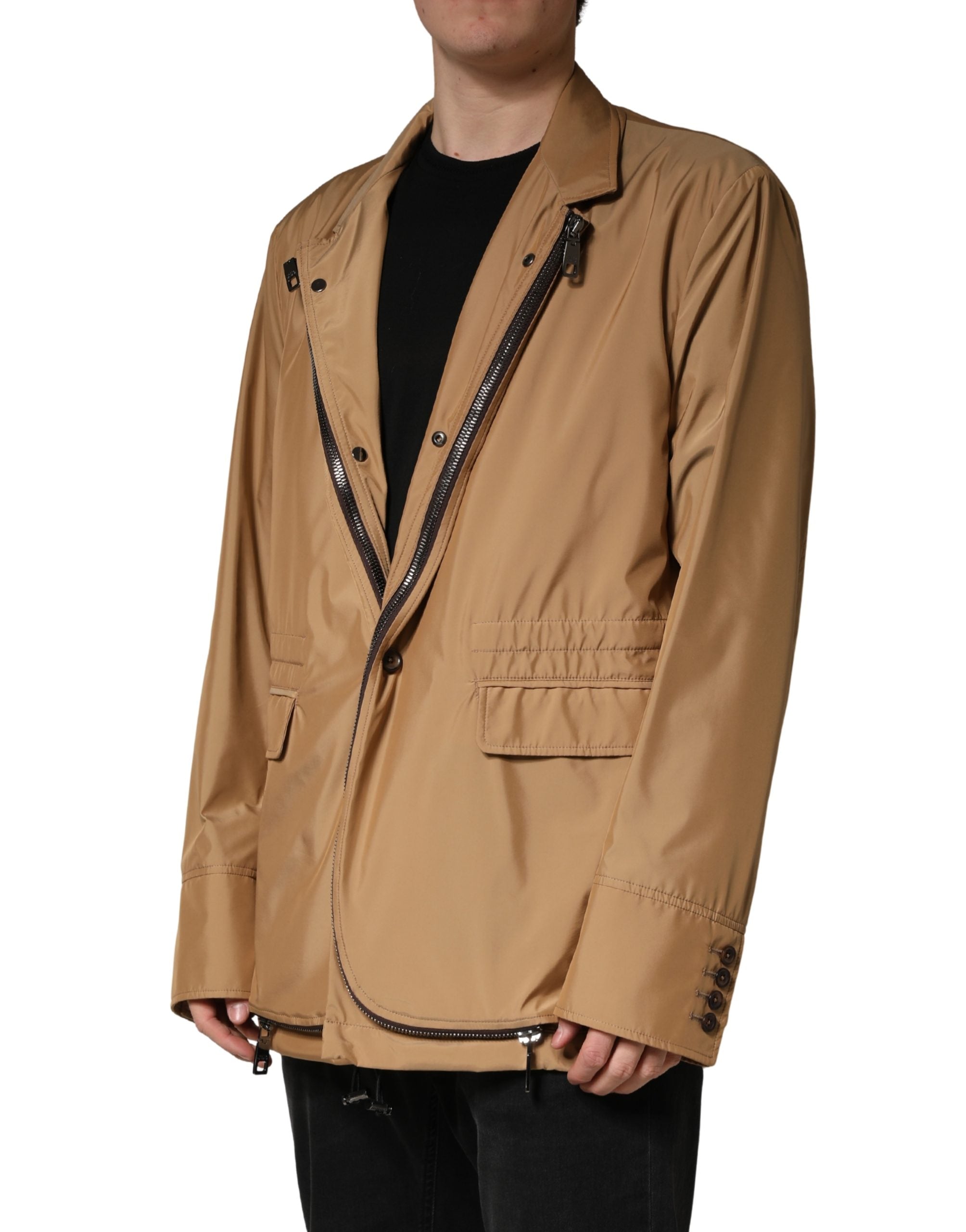 Dolce & Gabbana Brown Single-Breasted Layered Coat-3