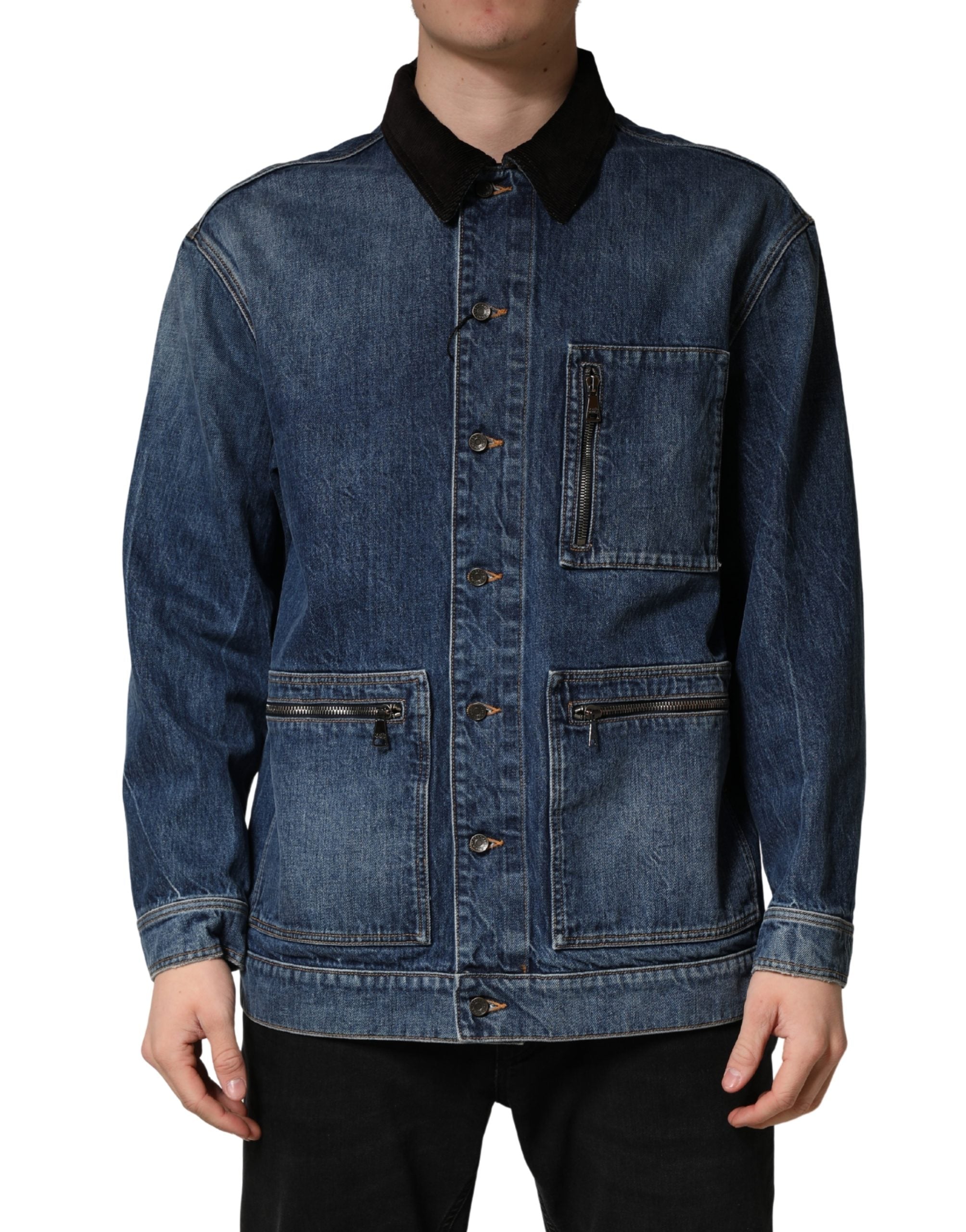 Dolce & Gabbana Men's Black Blue Cotton Denim Blouson Jacket-2