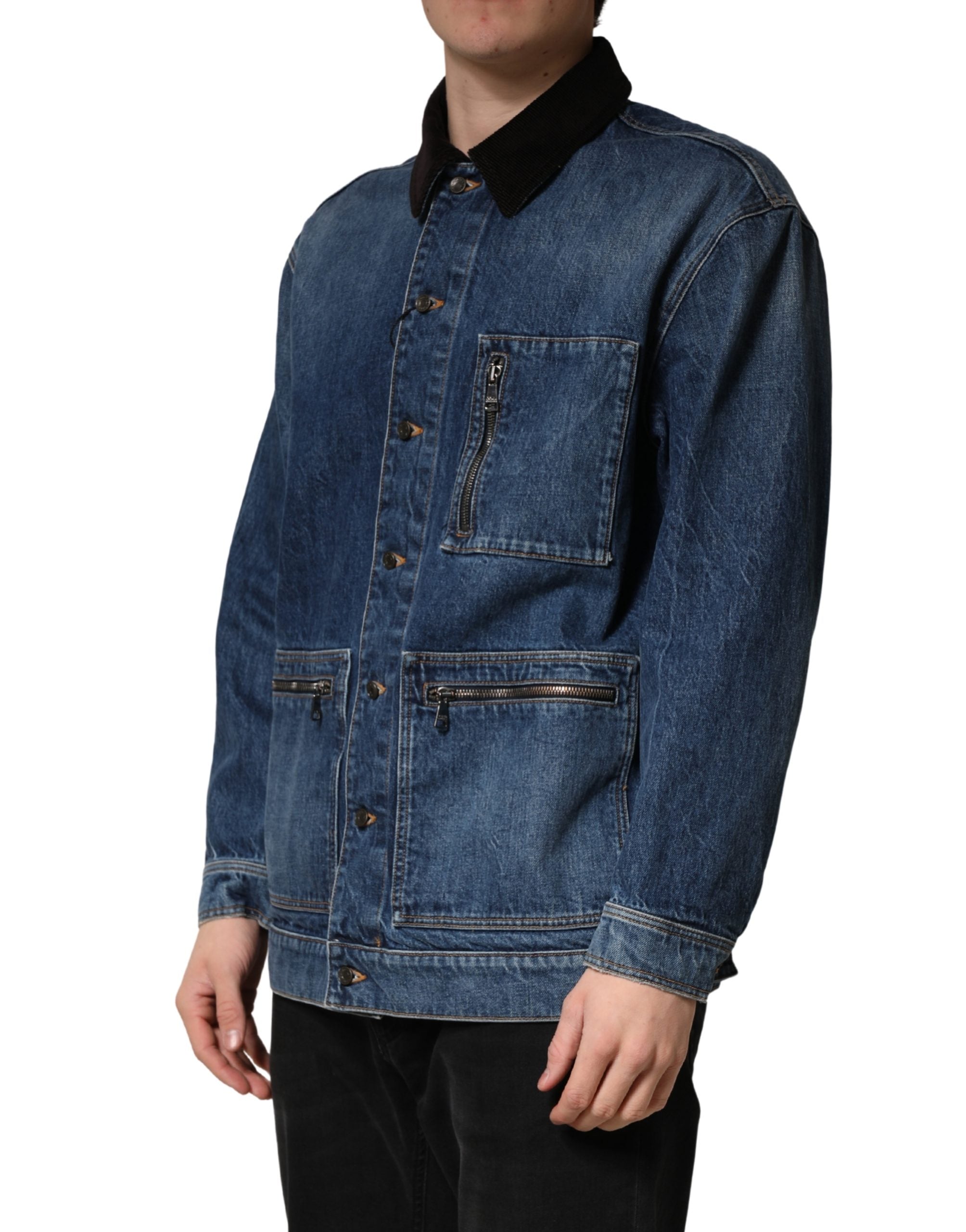 Dolce & Gabbana Men's Black Blue Cotton Denim Blouson Jacket-3