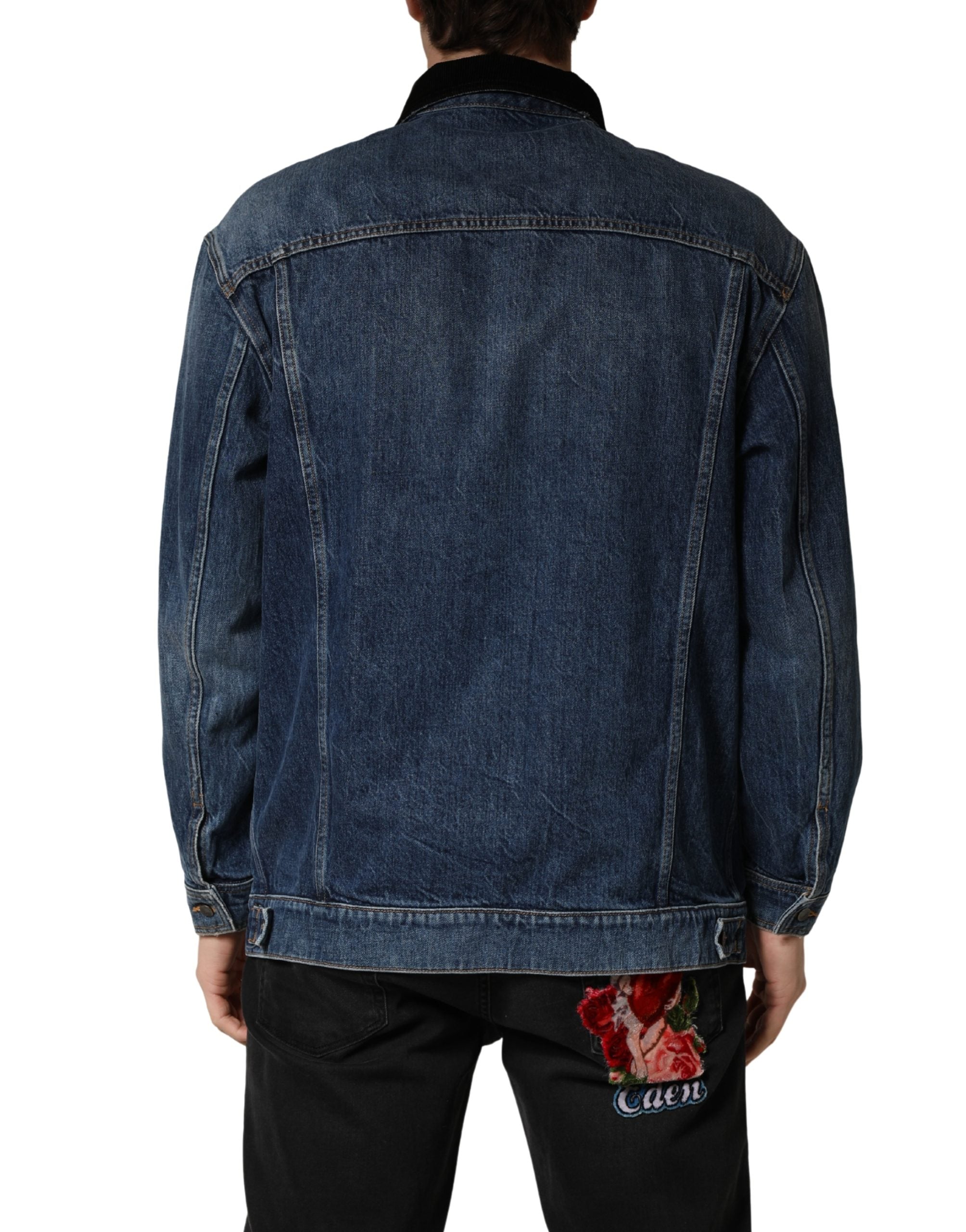 Dolce & Gabbana Men's Black Blue Cotton Denim Blouson Jacket-4
