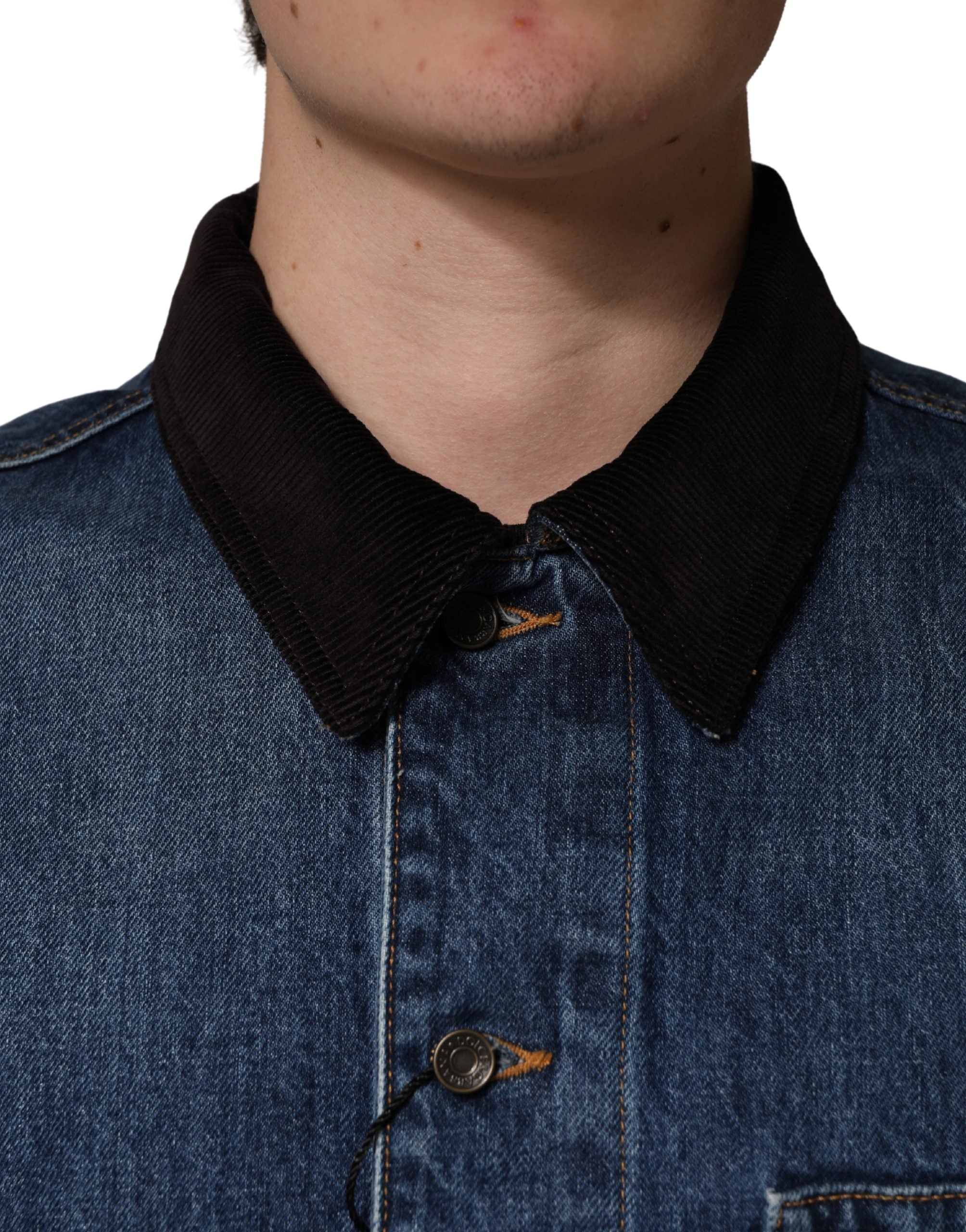 Dolce & Gabbana Men's Black Blue Cotton Denim Blouson Jacket-5