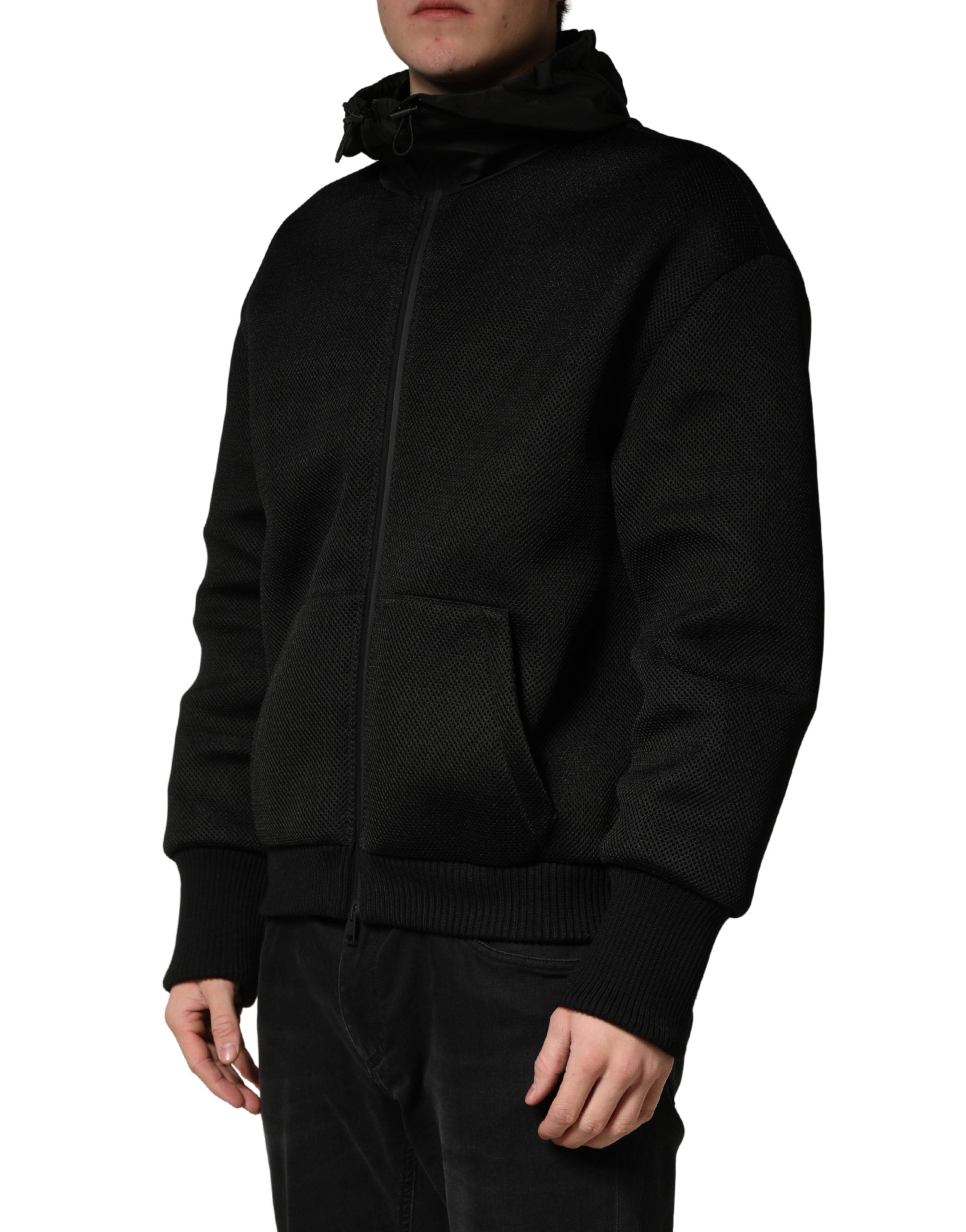 Dolce & Gabbana Men's Black Full Zip Hooded Bomber Jacket-3
