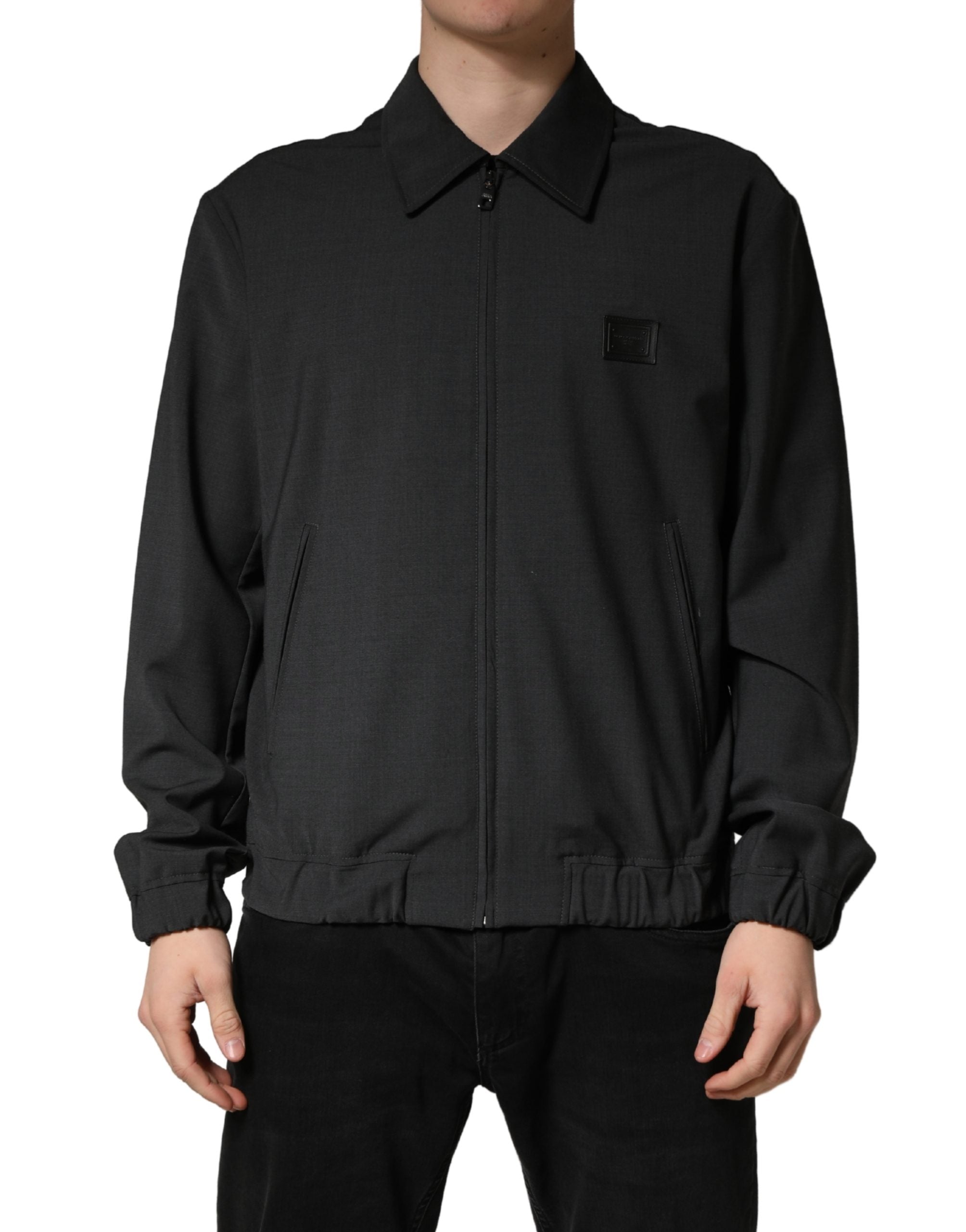Dolce & Gabbana Men's Black Wool Full-Zip Logo Bomber Jacket-2