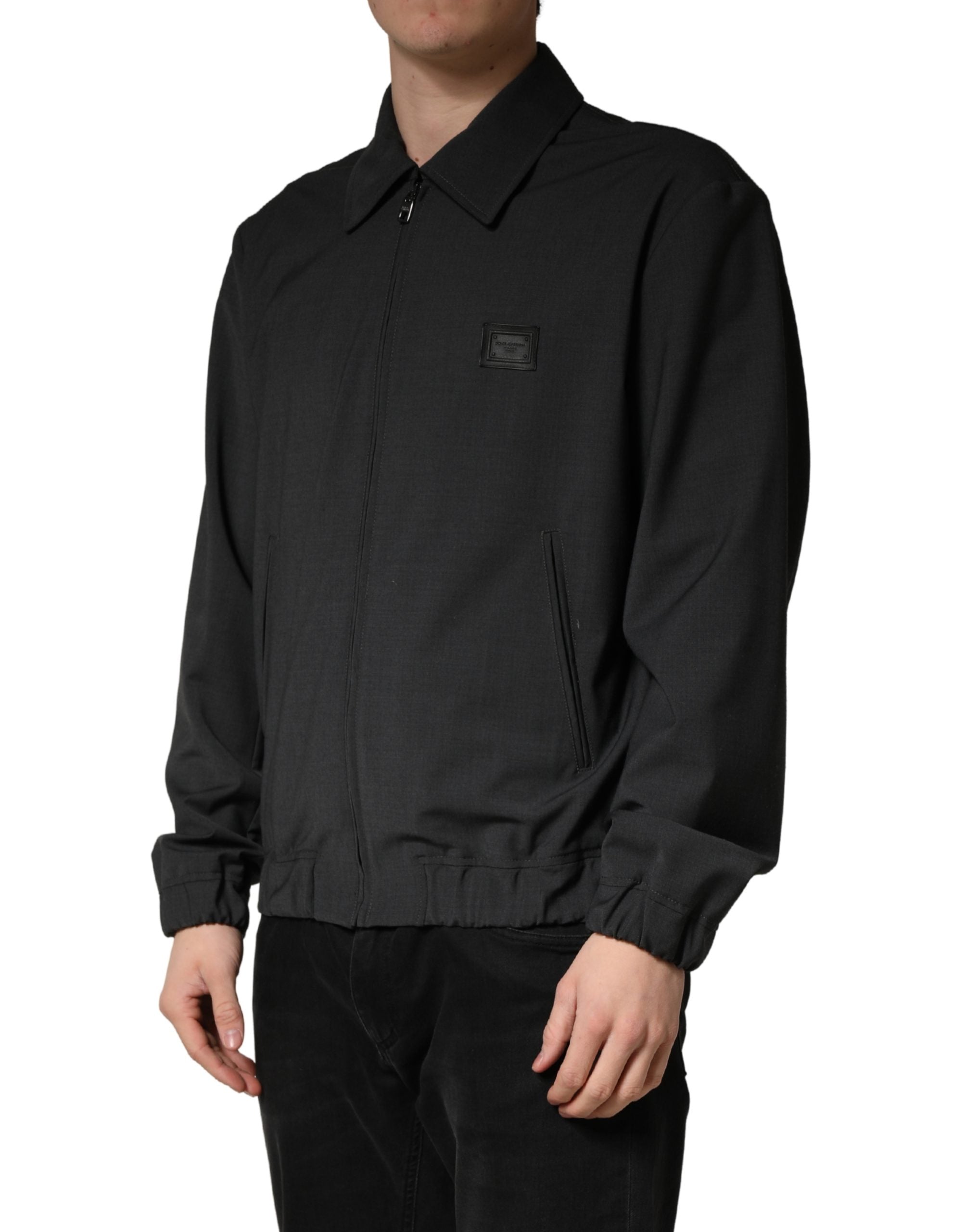 Dolce & Gabbana Men's Black Wool Full-Zip Logo Bomber Jacket-3