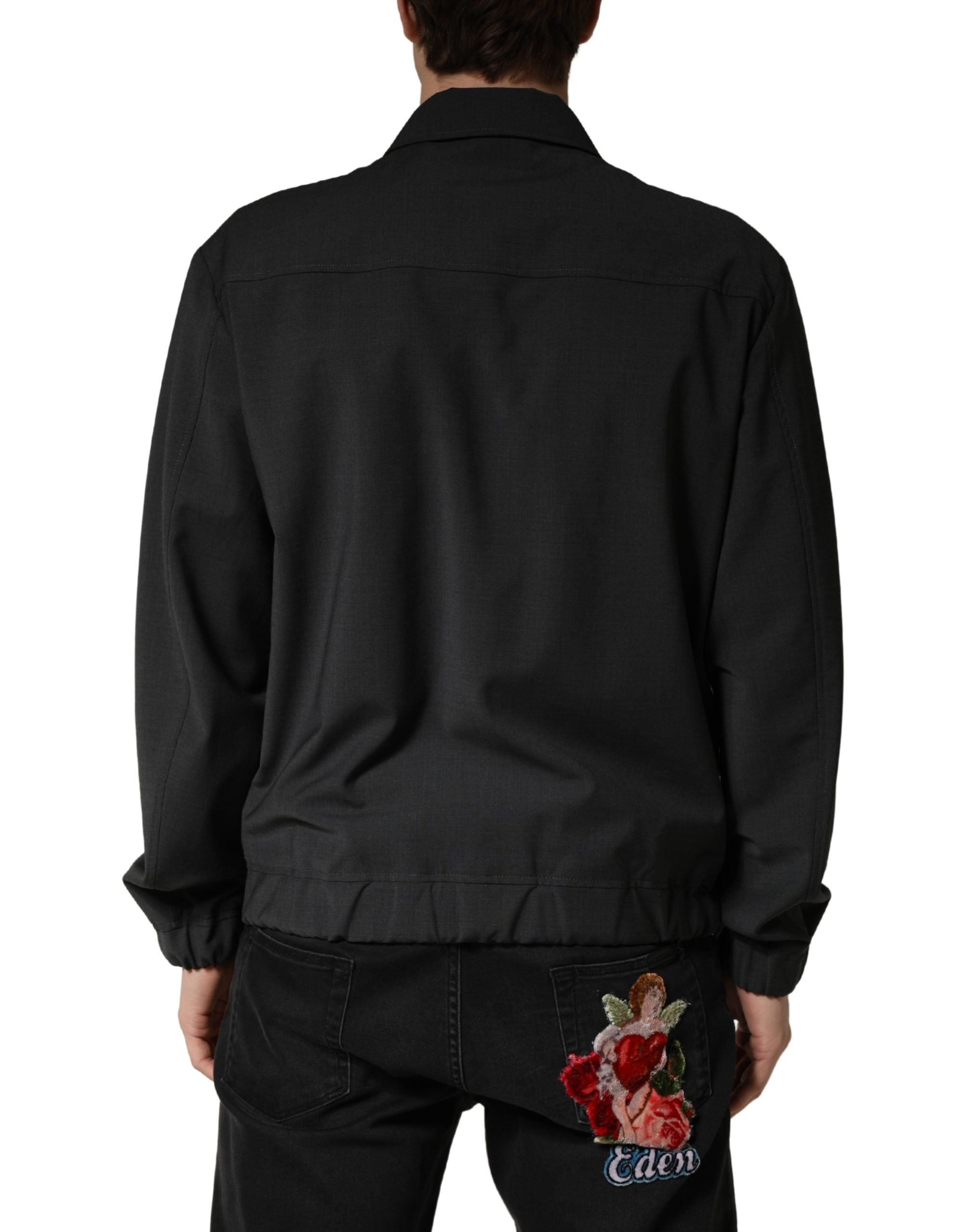 Dolce & Gabbana Men's Black Wool Full-Zip Logo Bomber Jacket-4