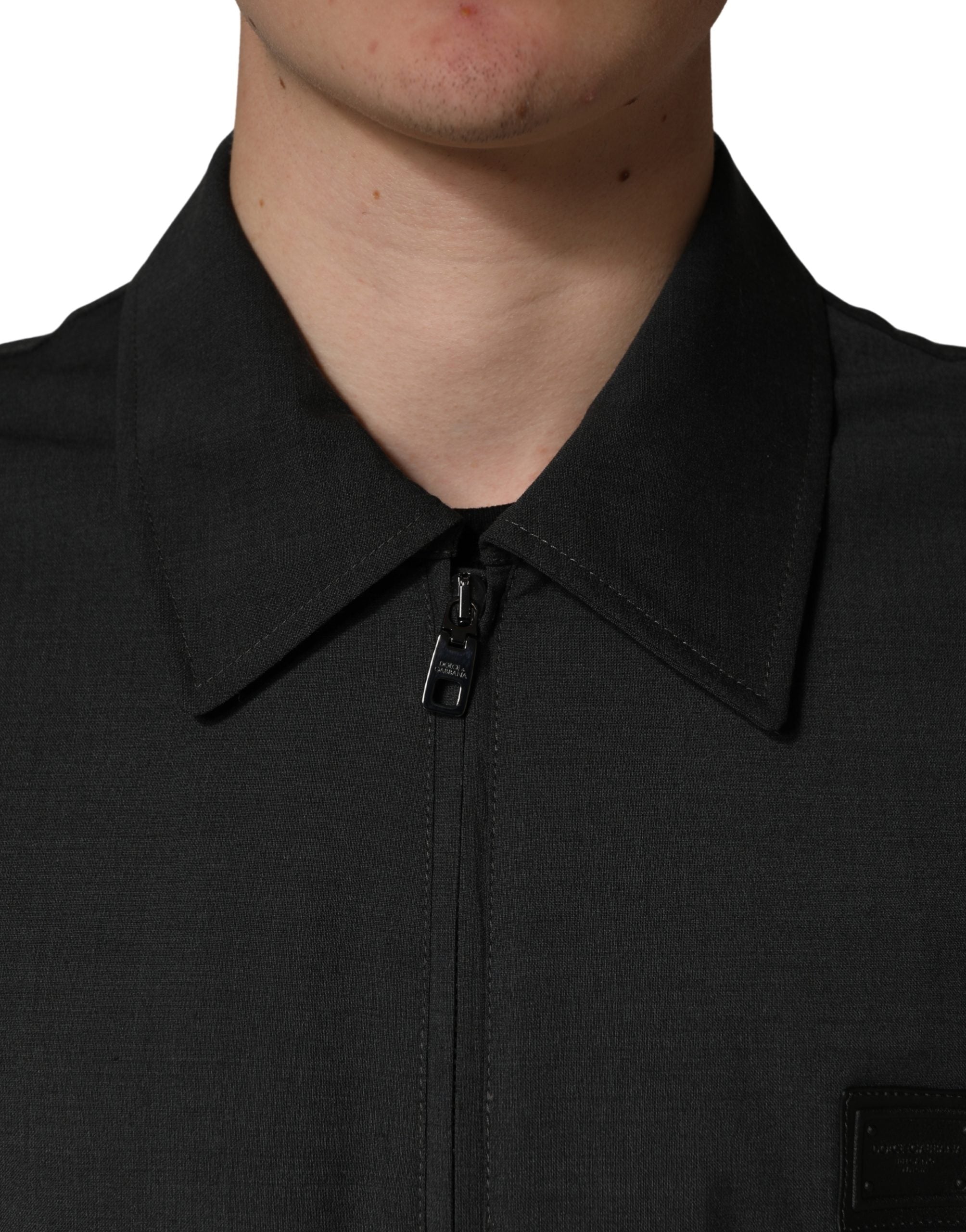 Dolce & Gabbana Men's Black Wool Full-Zip Logo Bomber Jacket-5
