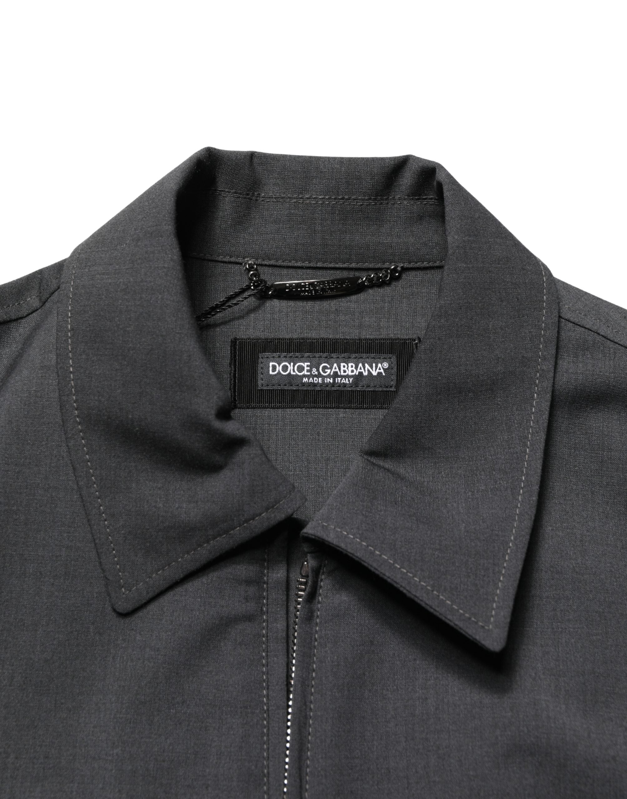 Dolce & Gabbana Men's Black Wool Full-Zip Logo Bomber Jacket-7