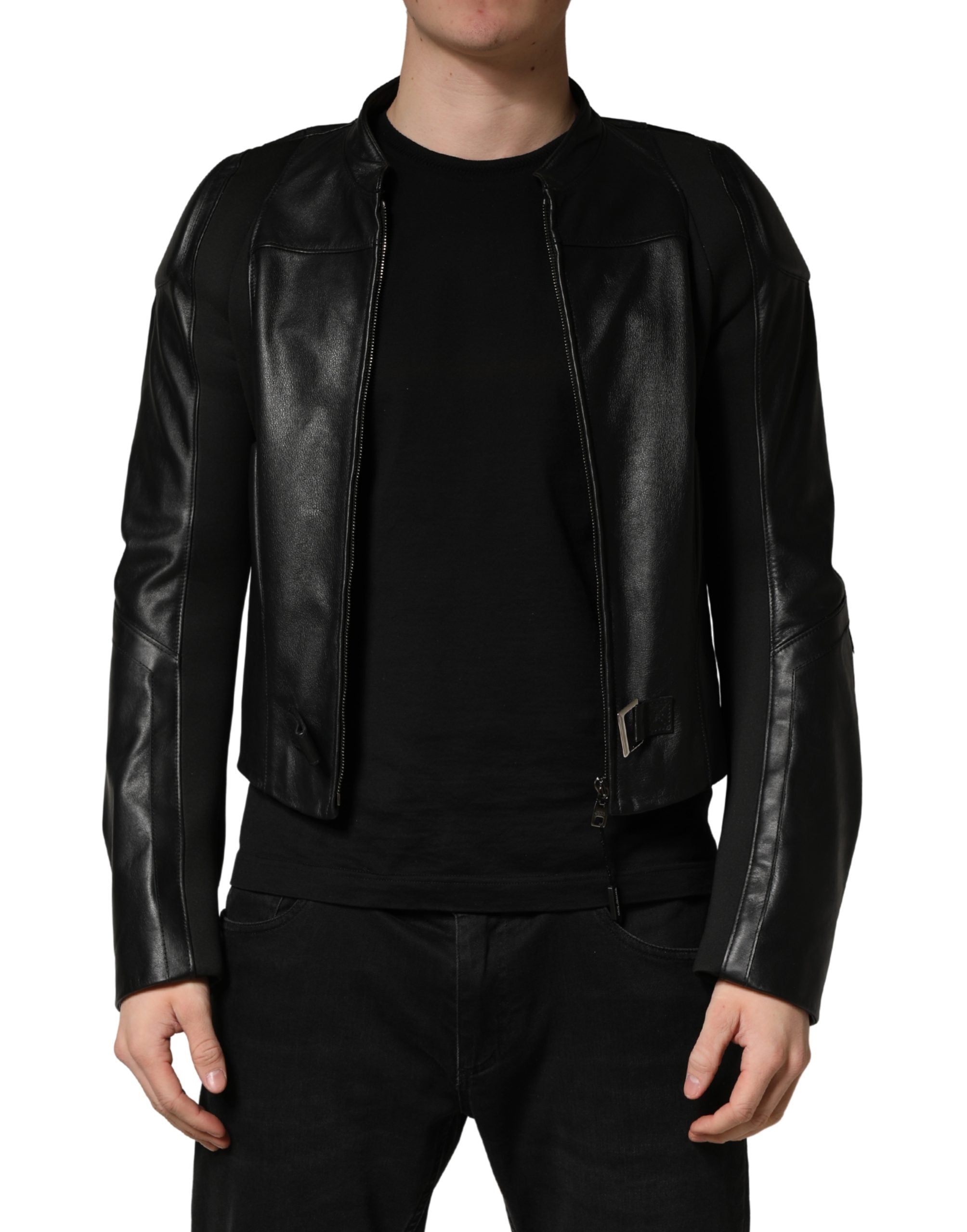 Dolce & Gabbana Schwarzer Nylon-Biker-Mantel mit durchgehendem Reißverschluss für Herren