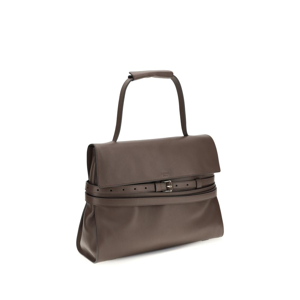 Moschino Braune Kalbsleder Bos Taurus Handtasche-2