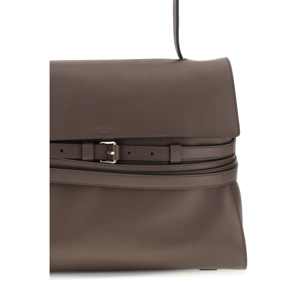Moschino Braune Kalbsleder Bos Taurus Handtasche-4