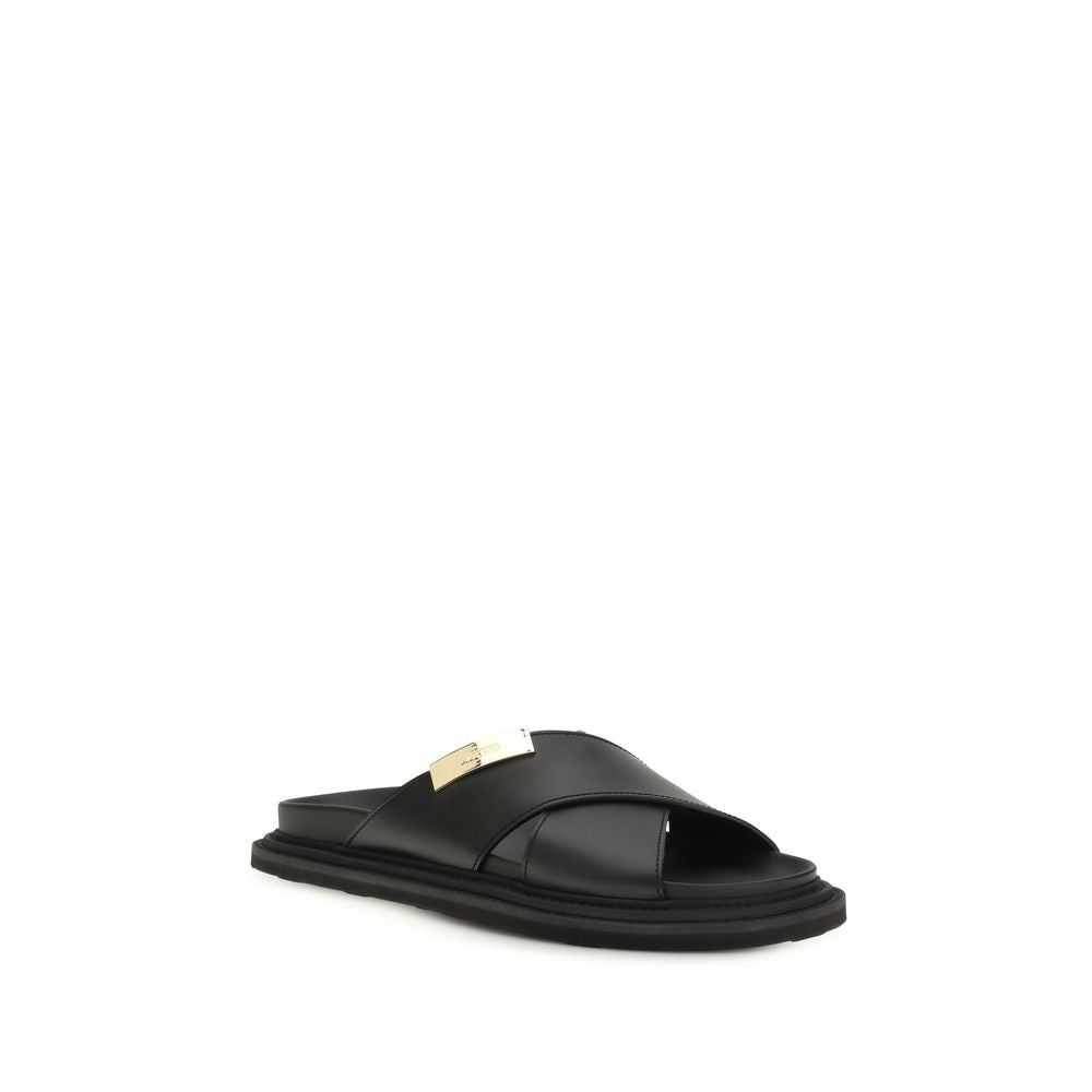 Moschino Schwarze Bos Taurus Kalbsleder-Sandalen mit flachem Absatz-2