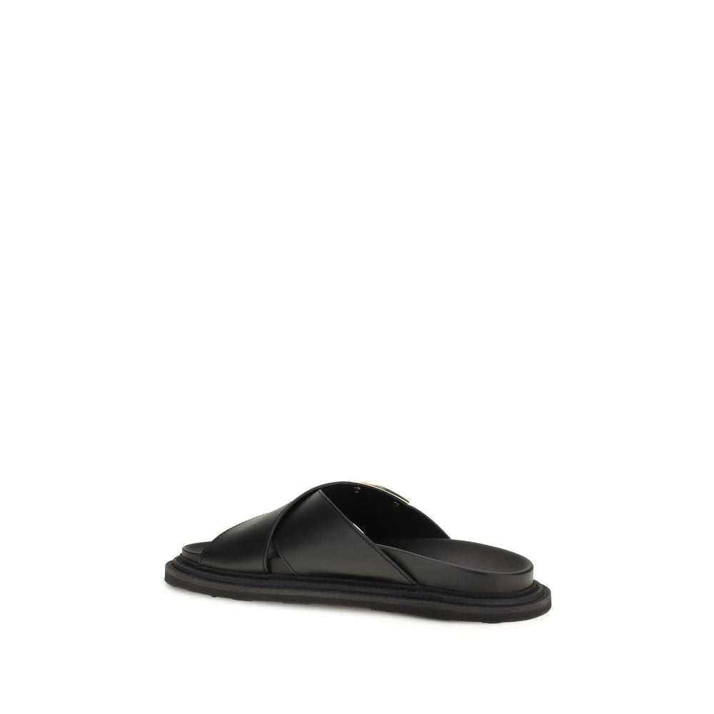 Moschino Schwarze Bos Taurus Kalbsleder-Sandalen mit flachem Absatz-3