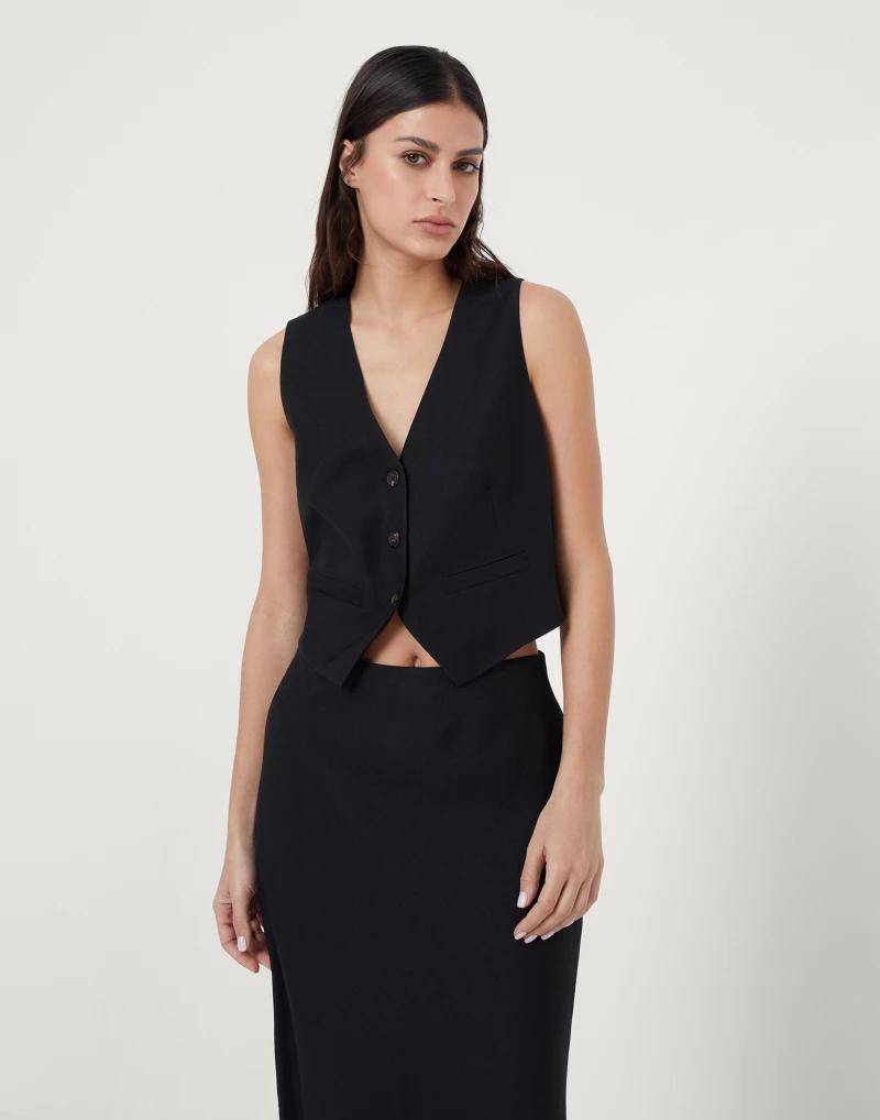 Brunello Cucinelli Schwarze ärmellose Viskosejacke