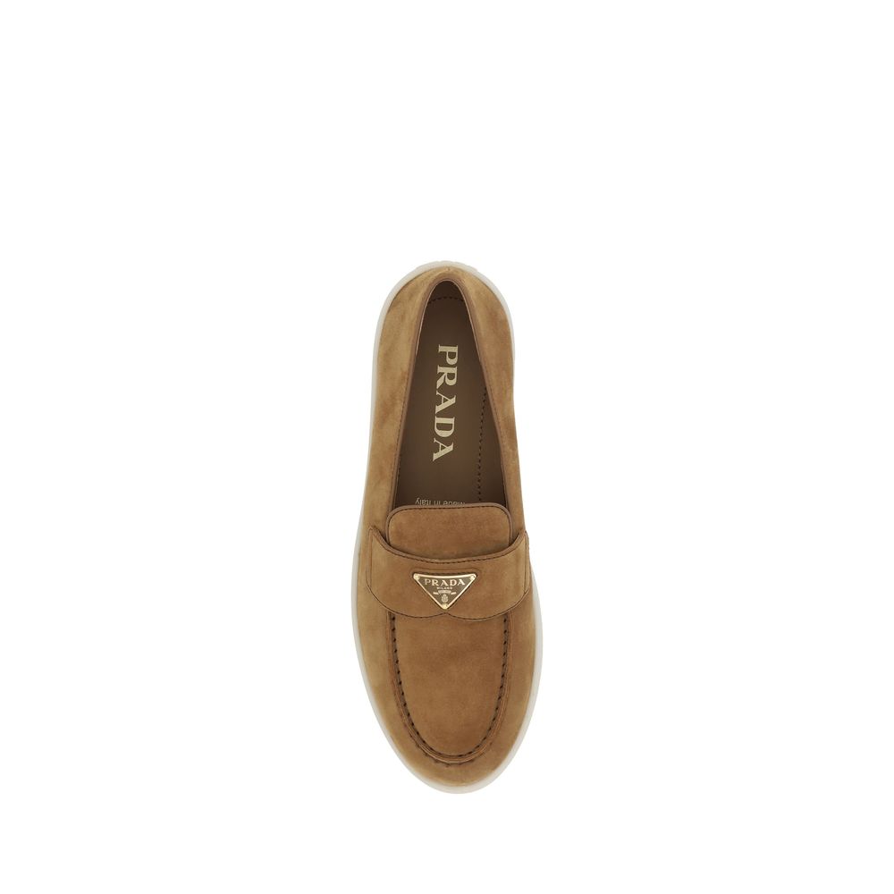 Prada Brown Calfskin Bos Taurus Slip-On Loafers-4