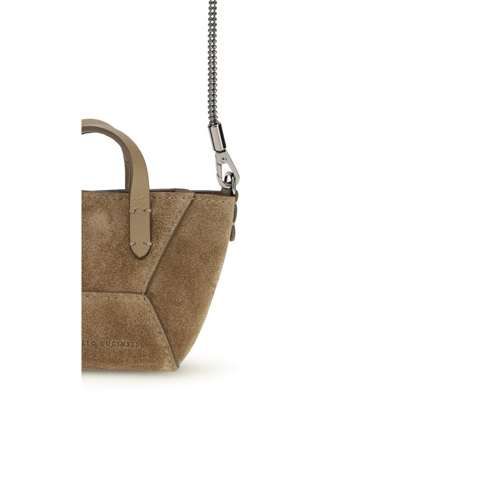 Brunello Cucinelli Braune Kalbsleder Bos Taurus Schultertasche-4