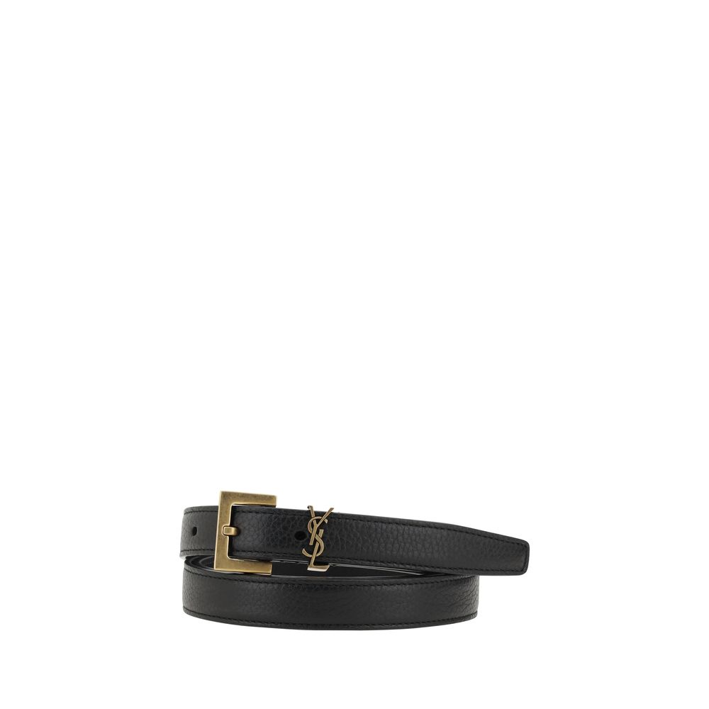 Saint Laurent Schwarzer Kalbsleder Bos Taurus Regular Gürtel-1