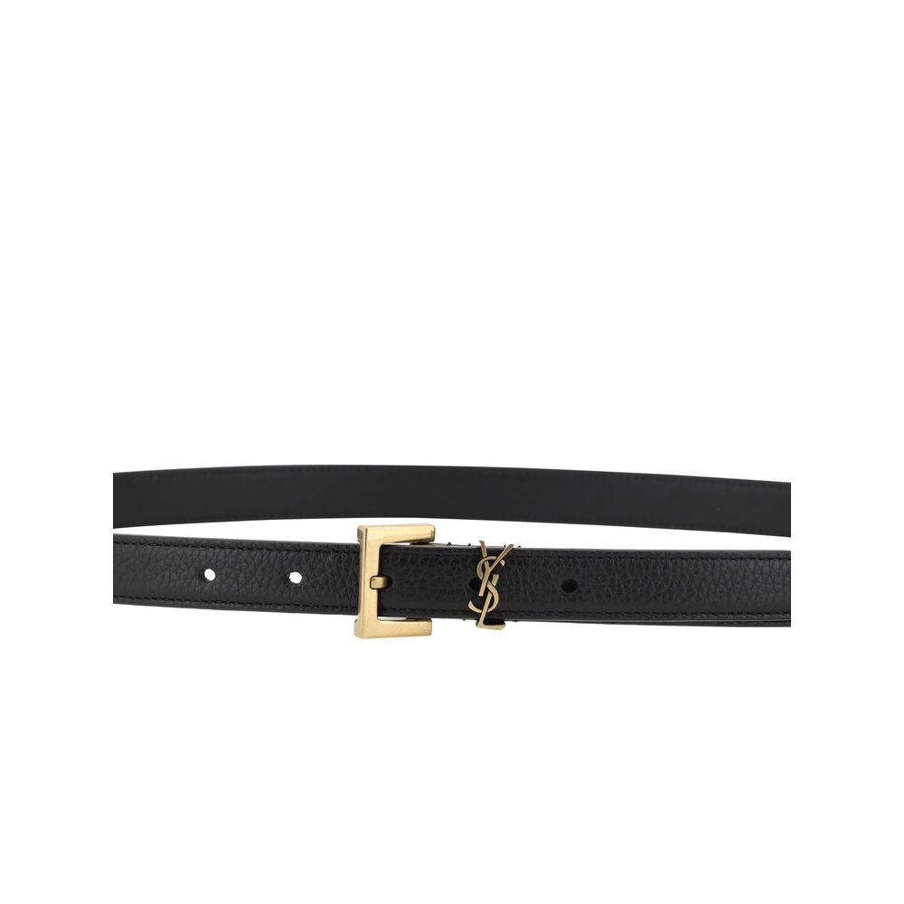 Saint Laurent Schwarzer Kalbsleder Bos Taurus Regular Gürtel-3