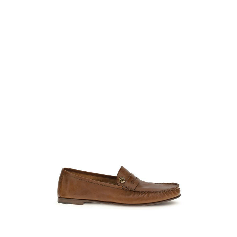 Versace Brown Calfskin Bos Taurus Slipper-Loafers