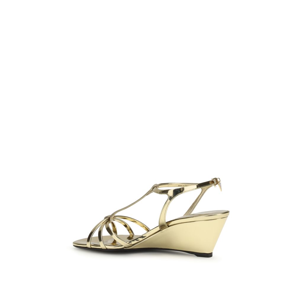 Prada Gold Calf Leather Bos Taurus Keilabsatz-Sandalen-3