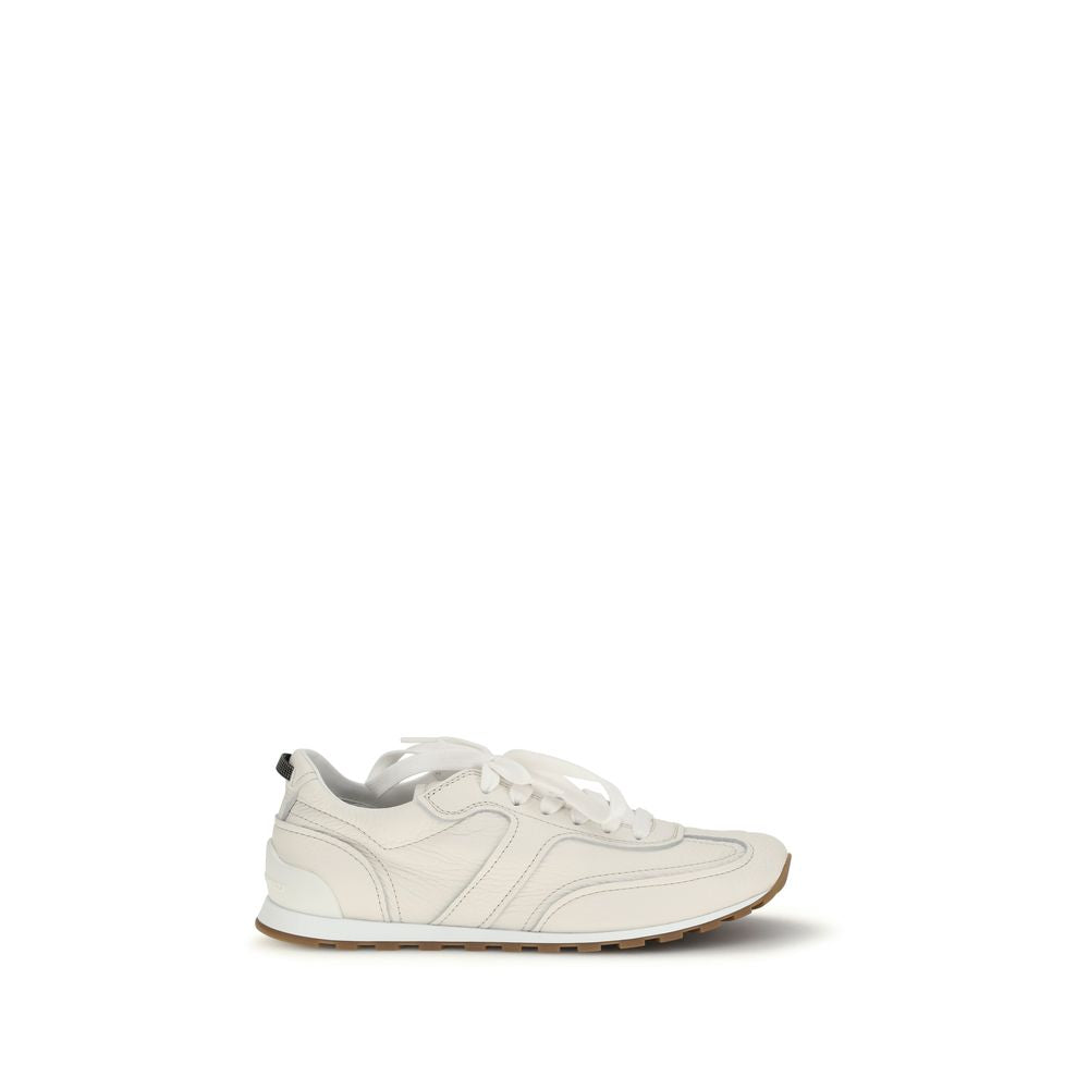 Brunello Cucinelli White Low-Top Calfskin Sneakers Bos Taurus-1