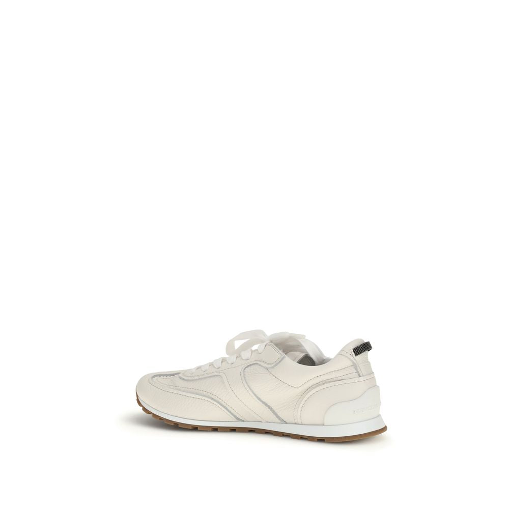 Brunello Cucinelli White Low-Top Calfskin Sneakers Bos Taurus-3
