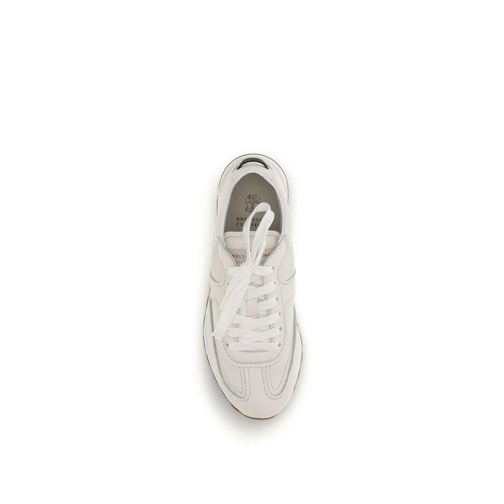 Brunello Cucinelli White Low-Top Calfskin Sneakers Bos Taurus-4