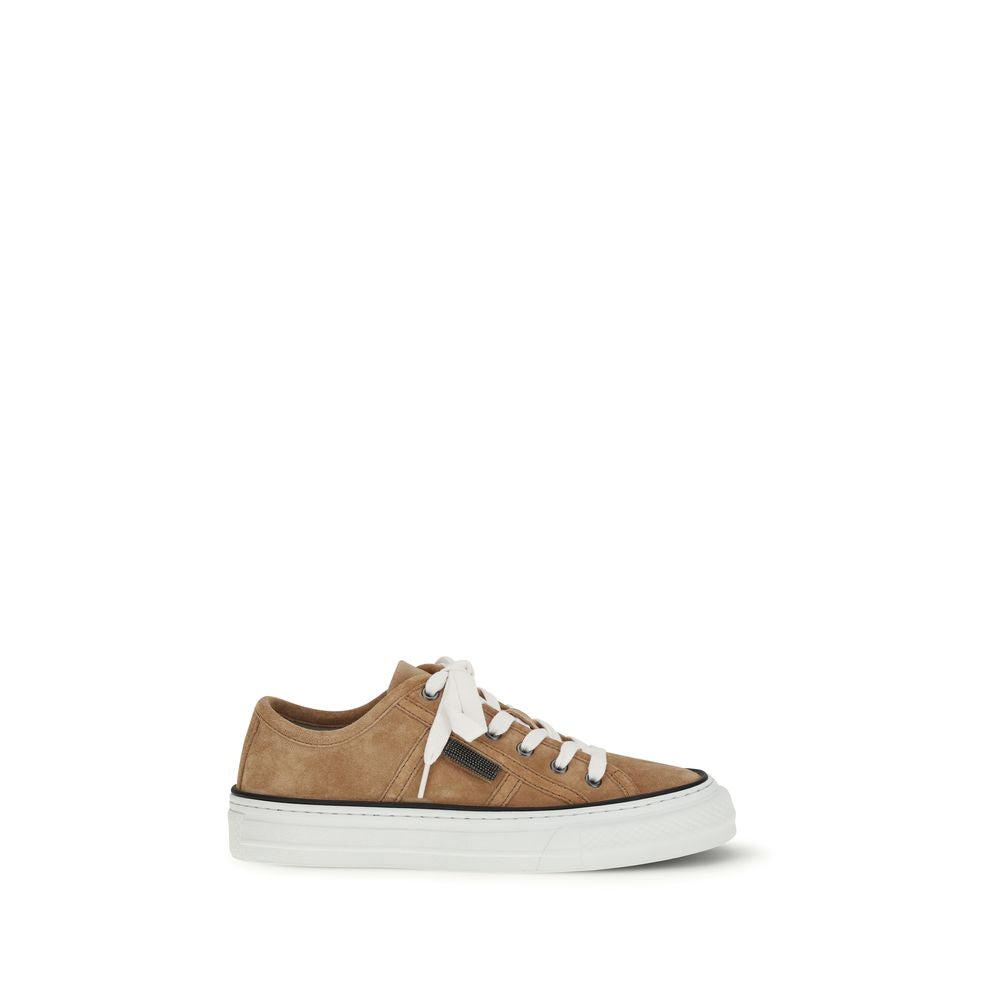 Brunello Cucinelli Beige Calf Leather Bos Taurus Low Top Sneakers-1