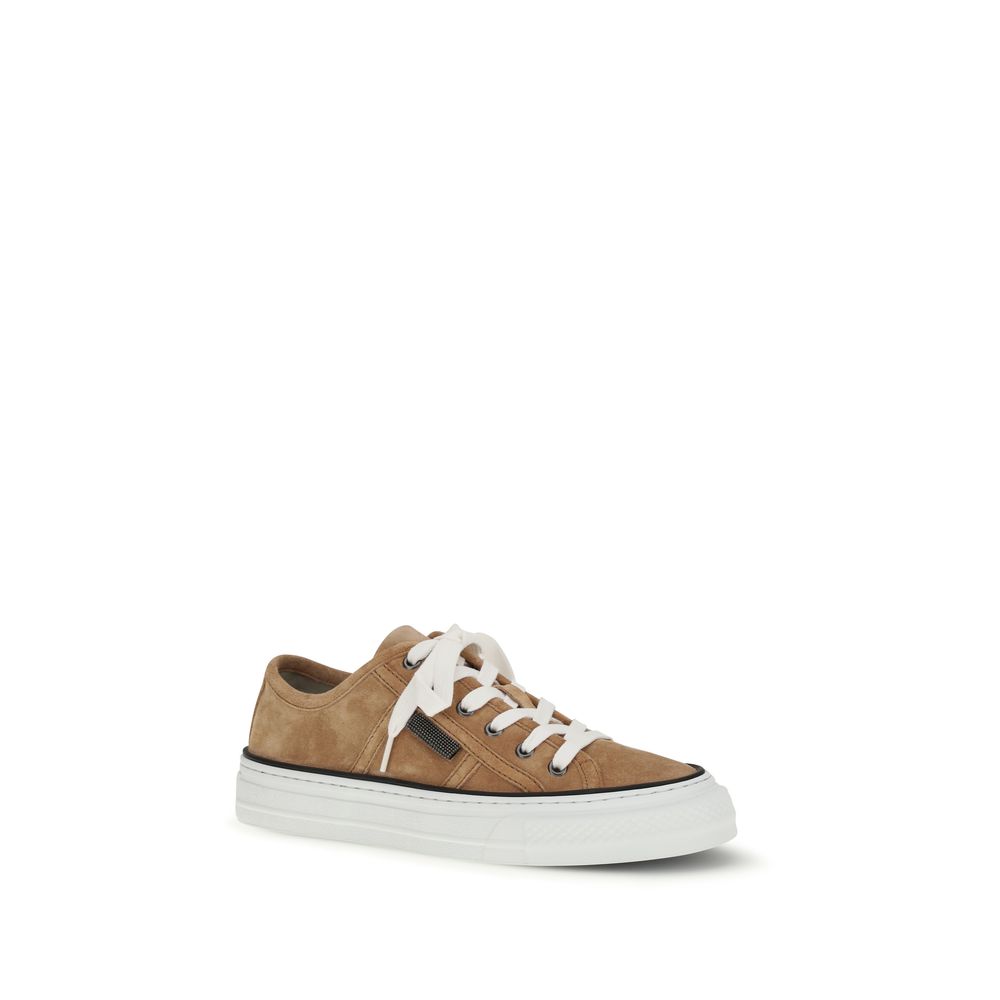 Brunello Cucinelli Beige Calf Leather Bos Taurus Low Top Sneakers-2