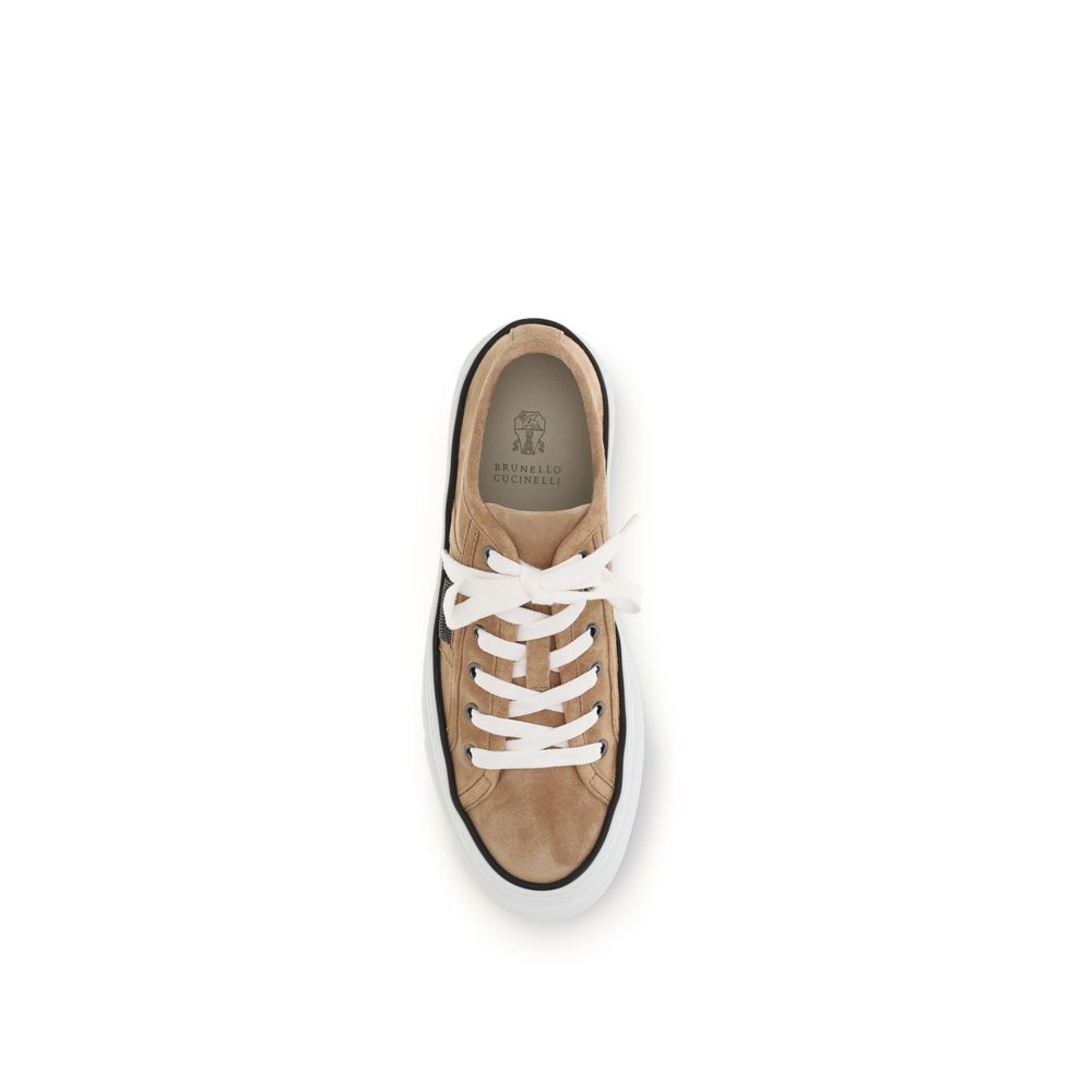 Brunello Cucinelli Beige Calf Leather Bos Taurus Low Top Sneakers-4