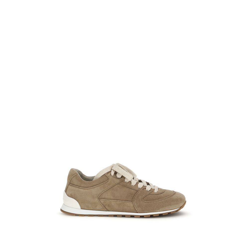 Brunello Cucinelli Beige Calf Leather Bos Taurus Low Top Sneakers-1