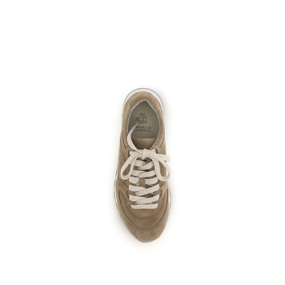 Brunello Cucinelli Beige Calf Leather Bos Taurus Low Top Sneakers-4